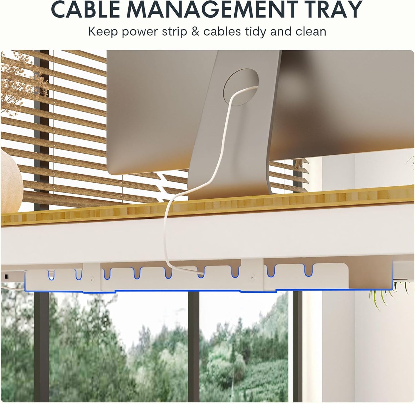 SANODESK Standing Desk with Drawer,Dual Motor 3 Stage Electric Height Adjustable Home Office Desk with Storage & Wireless Charging, 55 inch Bamboo Tabletop/White Frame