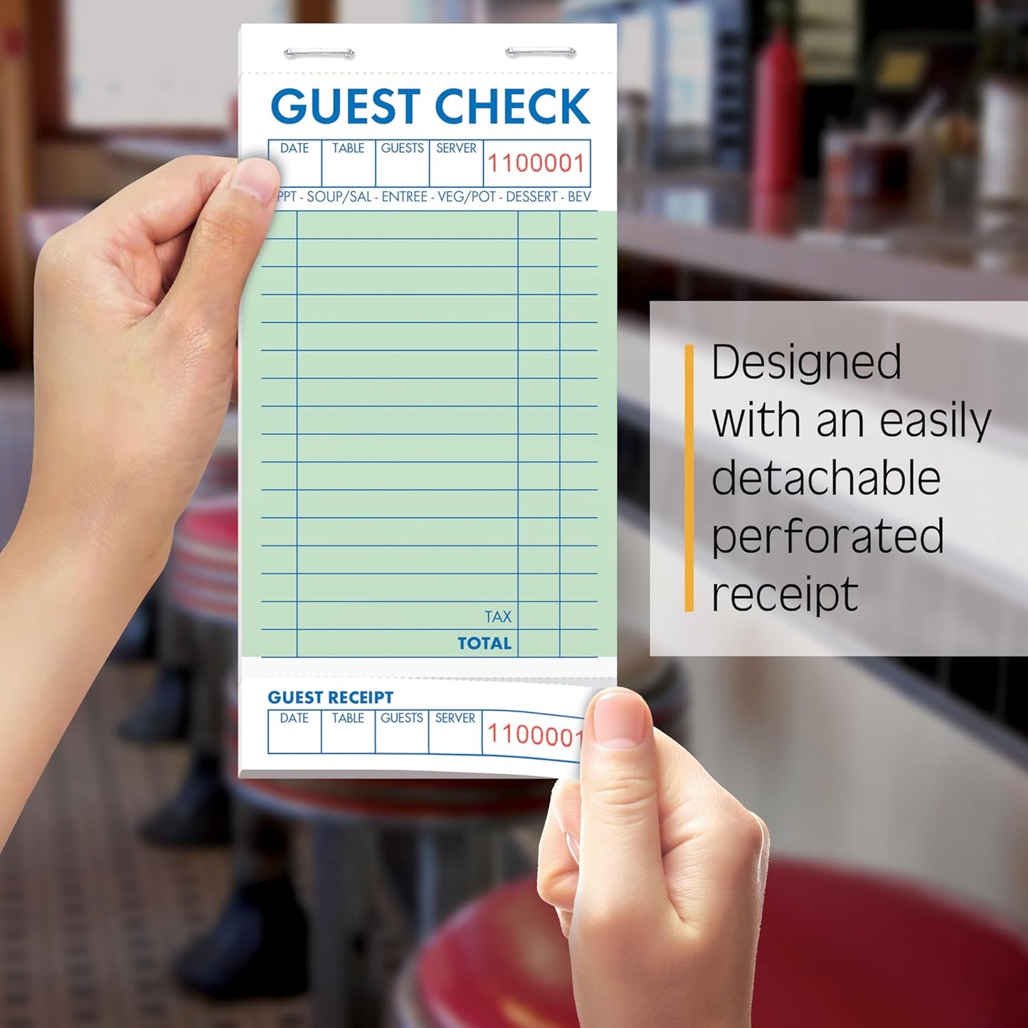 Guest Check Pads, Waitress Notepad for Restaurants, Server Pads, 50 Double-Sided Perforated Sheets, 2500 Total Sheets, 6.8" x 3.4", by Better Office Products (50 Pack)