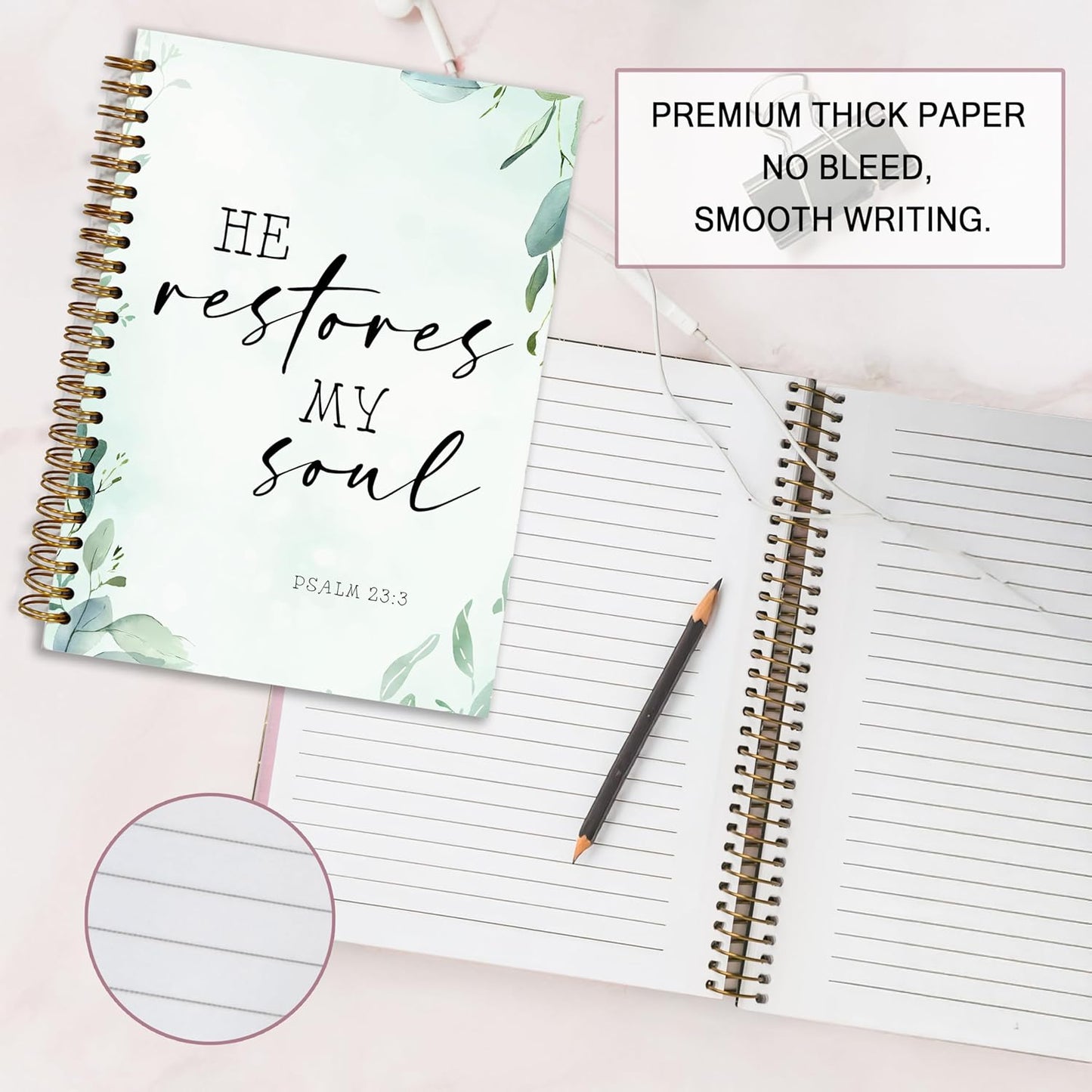 Bible Notebook, A5 Spiral Christian Journal with Floral Pink Butterfly Notebook, Bible Verse-I Can Do All Things Through Christ Who Strengthens Me, Inspirational Notebooks for Women, Bible Study, Gift for Birthday Christmas, Office Supplies (Light blue)