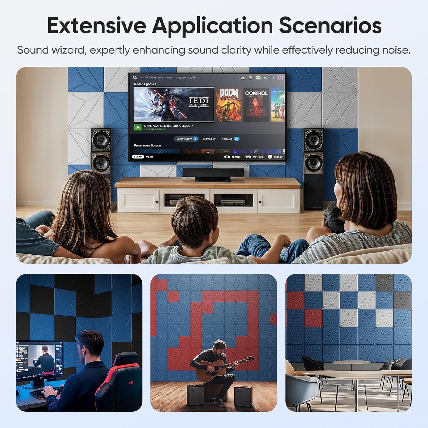 12 Pack 12" X 12" X 0.4" Acoustic Panels for Wall Sound Absorbing, P-Stripes Square Self-Adhesive Sound Panel, High Density Suitable for Multiple Scenarios(Snow White)