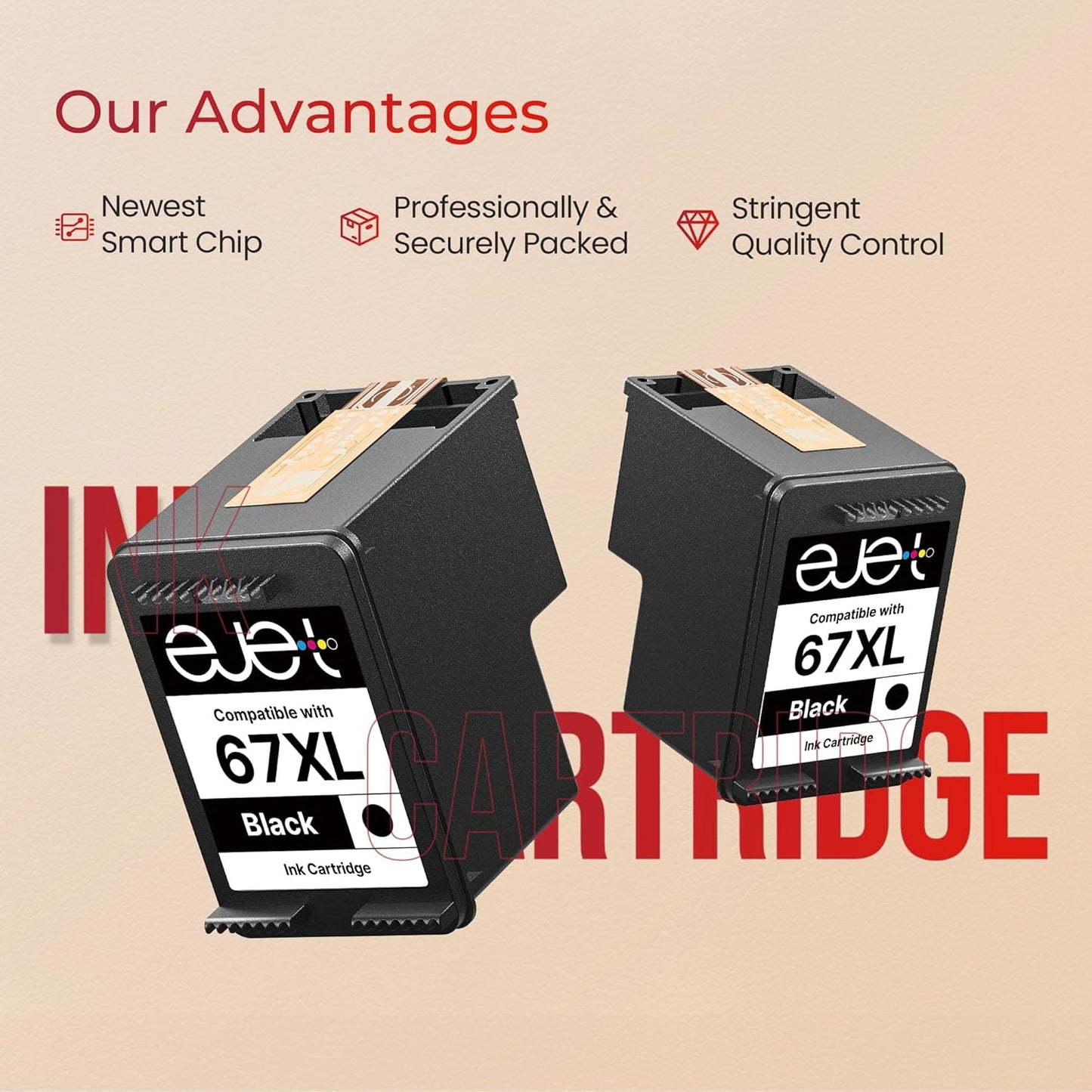 67XL Ink Cartridge (2-Black) Compatible for HP Ink 67 for HP 67XL Black Ink Cartridge High Yield for Deskjet 2700 2700e 2755e 2855e 2800e 2852e 2827e 4100e 4155e 4255e Envy 6000 6055e 6455e Series