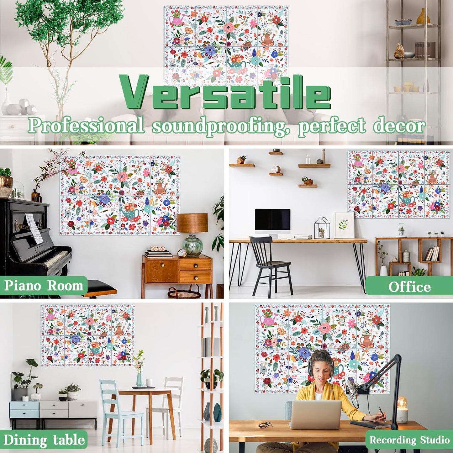 8 Pack Art Acoustic Panels, 48"X32"Self-adhesive Soundproof Wall Panels, High-Density Sound Absorbing Wall Art, Sound Dampening Panels Acoustic Treatment for Studio, Home Decor(Flower World)