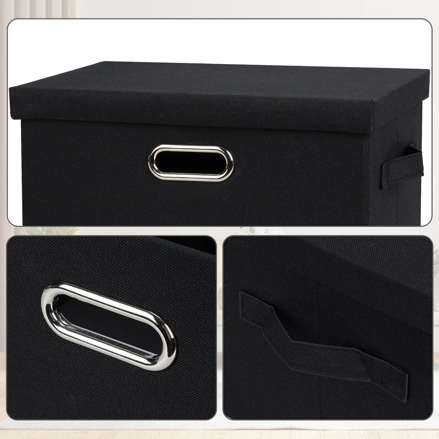 Medium 15" 21 Quart Collapsible Stackable Storage Bins with Lids, 1 Pack Black Foldable Fabric Closet Storage Boxes with Lids, 4 Handles Heavy-duty Linen Cube Baskets for Bedroom