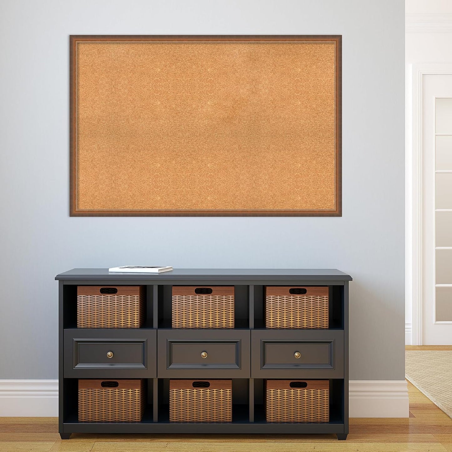 Amanti Art Natural Cork Board for Wall, 32x48 Vision Board with Bronze Frame, Oversize Corkboard Office Decor for Home Organization, Modern Corkboard Pinboard to Display Items for Home Organization