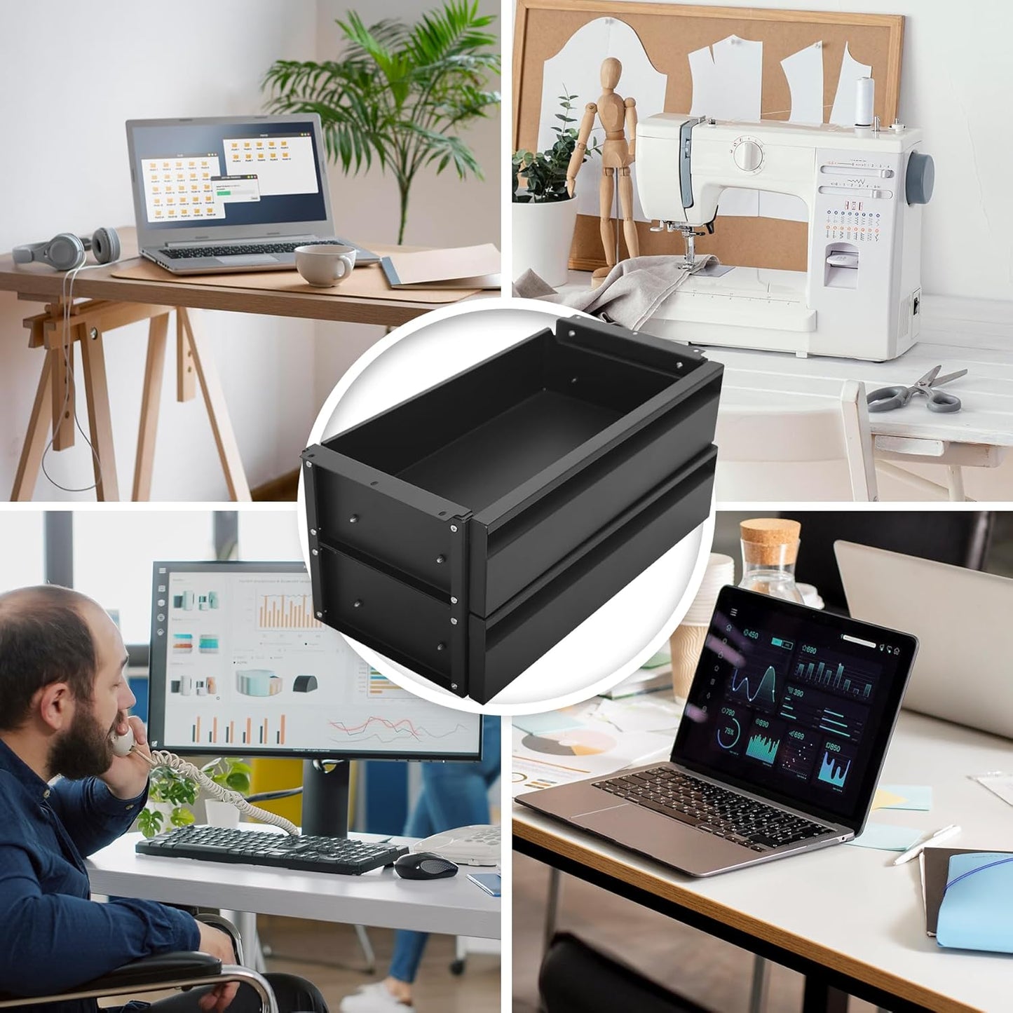 POPMOON Under Desk Drawer,Adjustable Height 15in Drawer Pull out for Desks Carbon Steel Hidden Drawers