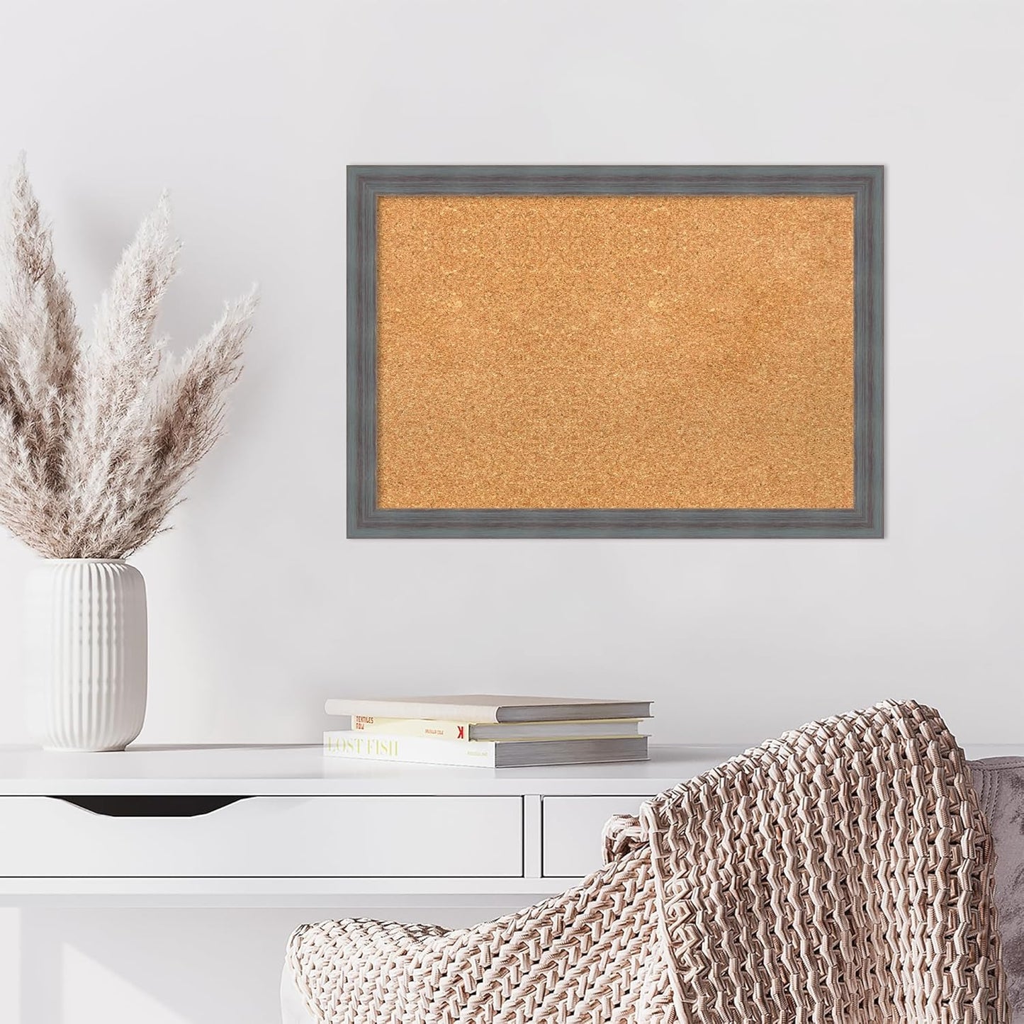 Amanti Art Natural Cork Board for Wall, 18x26 Vision Board with Blue Wood Frame, Medium Corkboard Office Decor for Home Organization, Rustic Farmhouse Corkboard Pinboard to display items for home