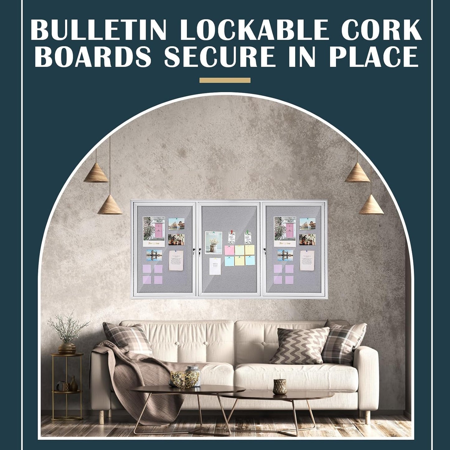 72" x 36" Enclosed Bulletin Board Outdoor 3 Door Weatherproof Tamper-Proof Enclosed Cork Board with Lock Aluminum Frame Display Case for Back to School, Office Commercial, 18xA4(Gray)