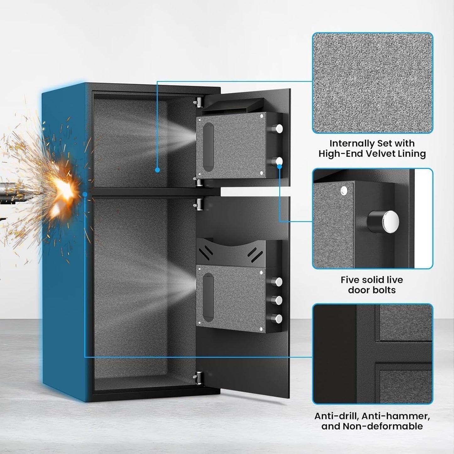 6.0 Cu ft Large Safe Box Fireproof Waterproof,with LED Light fire proof safe for home documents,Fingerprint password personal Safes with Deposit Slot & Dual Alarm System,Security Box fo Valuables