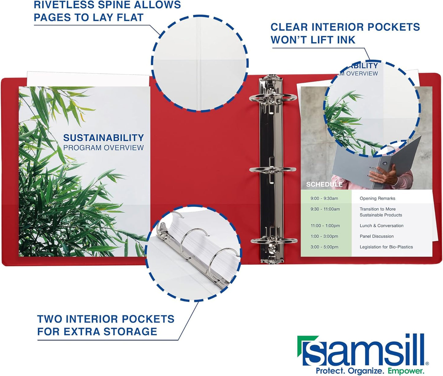 Samsill 0.5 Inch 3 Ring Binder, Made in USA, Economy Round Ring, Clear View Cover, 100 Sheet Capacity - for School, Home, Office - Red, 4 Pack