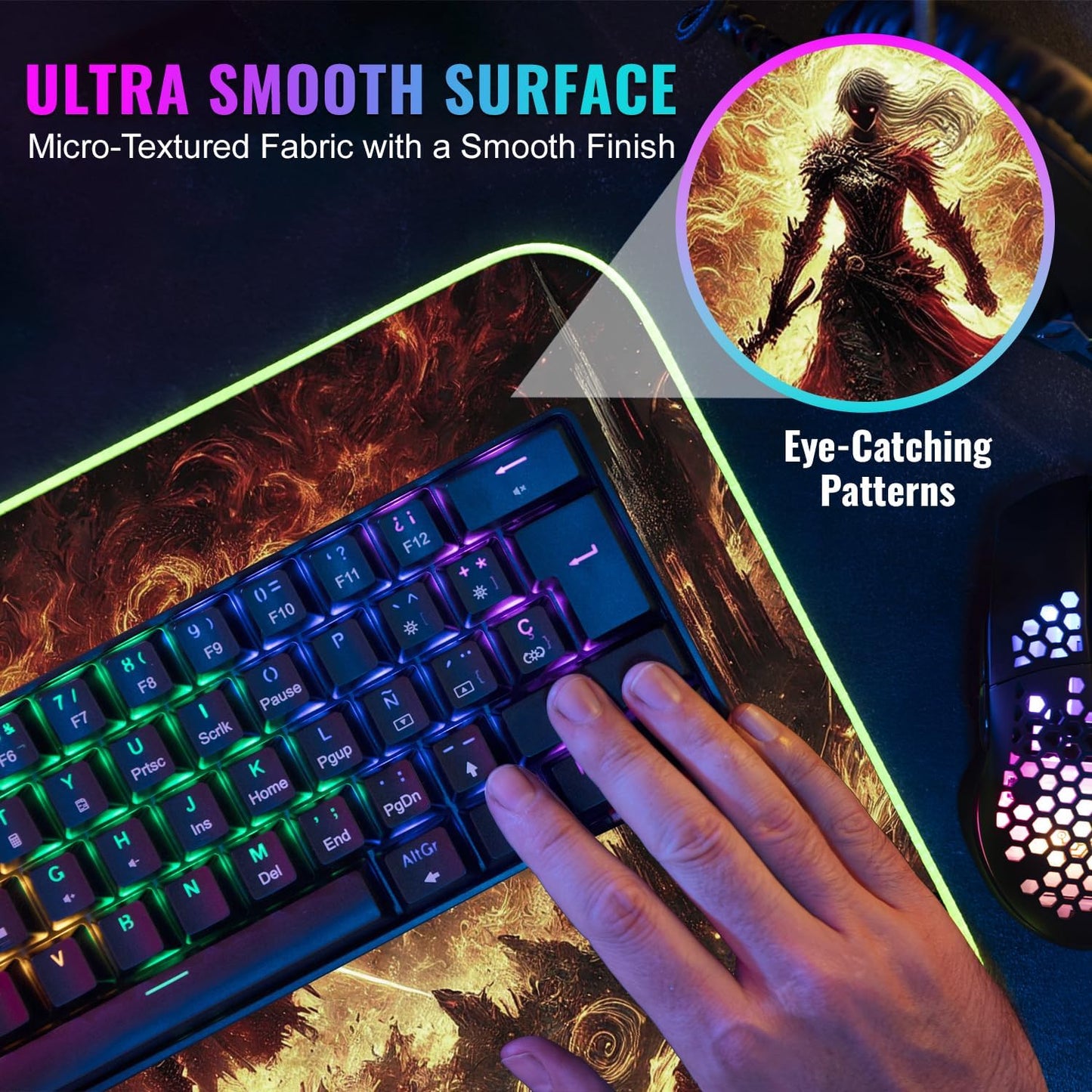 Gaming Mouse Pad - Desk Mat Gaming Mouse Pad , Medium Extra Large Extended Big Long Huge XL XXL and XXXL RGB LED Light Mousepad For a Computer , PC Mats Mousepads Hellfire Crusader
