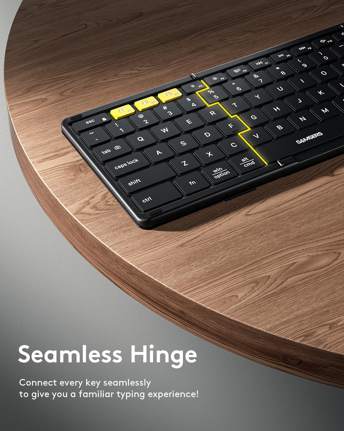 Samsers Foldable Bluetooth Keyboard with Touchpad, Full-Size Wireless Folding Keyboards with Backlight, Portable Travel for iOS Android Windows Mac OS, Support 3 Device(BT5.1 x 3), Black