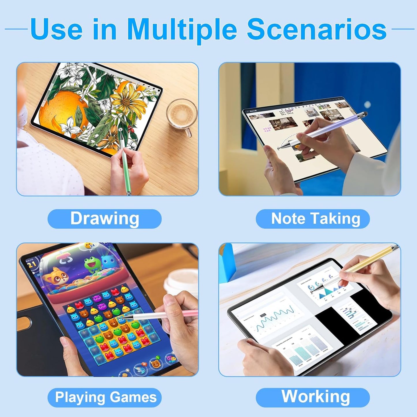 Bopomofo 10 Rubber Tips+5 Transparent Disc Trips,High Precision and High Sensitivity Stylus Replacement Tibs,Black and Silver