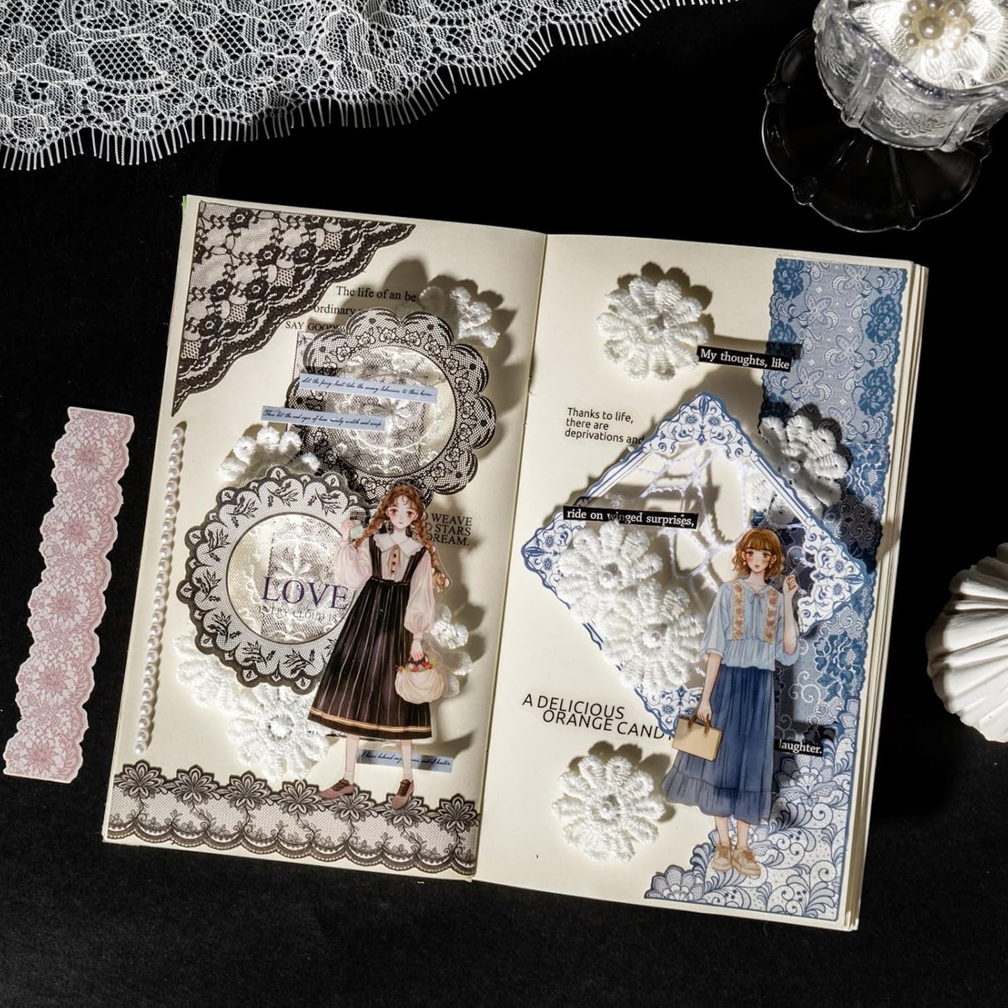 90PCS Vintage Lace Frame Stickers, Retro Scrapbook Stickers with Elegant Borders for Journaling, Junk Journal, DIY Crafts, Planner Decoration