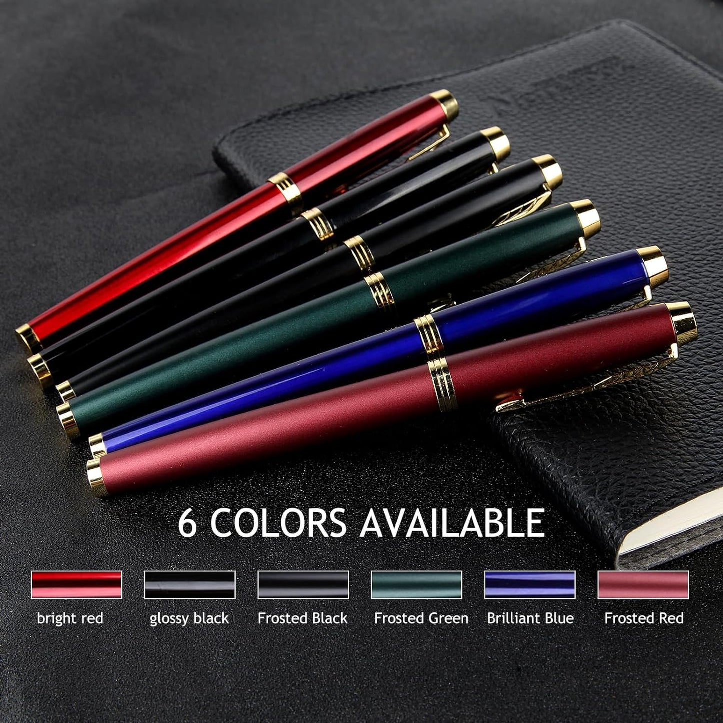 Fountain Pen,luxury pens Fine point smooth writing pens for journaling fancy pen with Gift Case 8 black ink cartridges an EF Nib an ink converte nice metal pen writer gifts(Black)