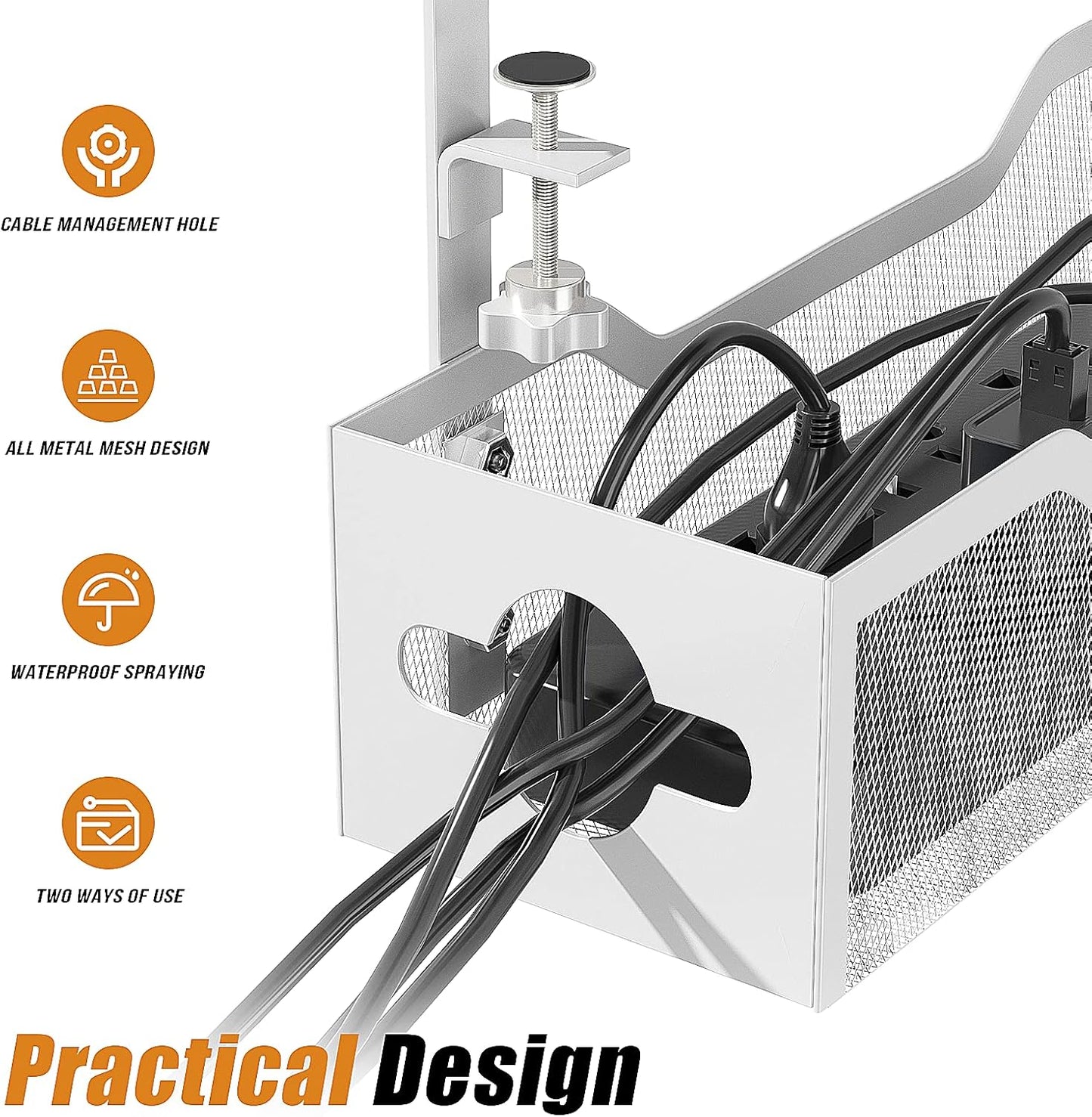 Under Desk Cable Management Tray 13.38", Quszmd Cable Organizer No Drill, Standing Cord Organizer and Wire Management Tray - No Damage to Desk, White