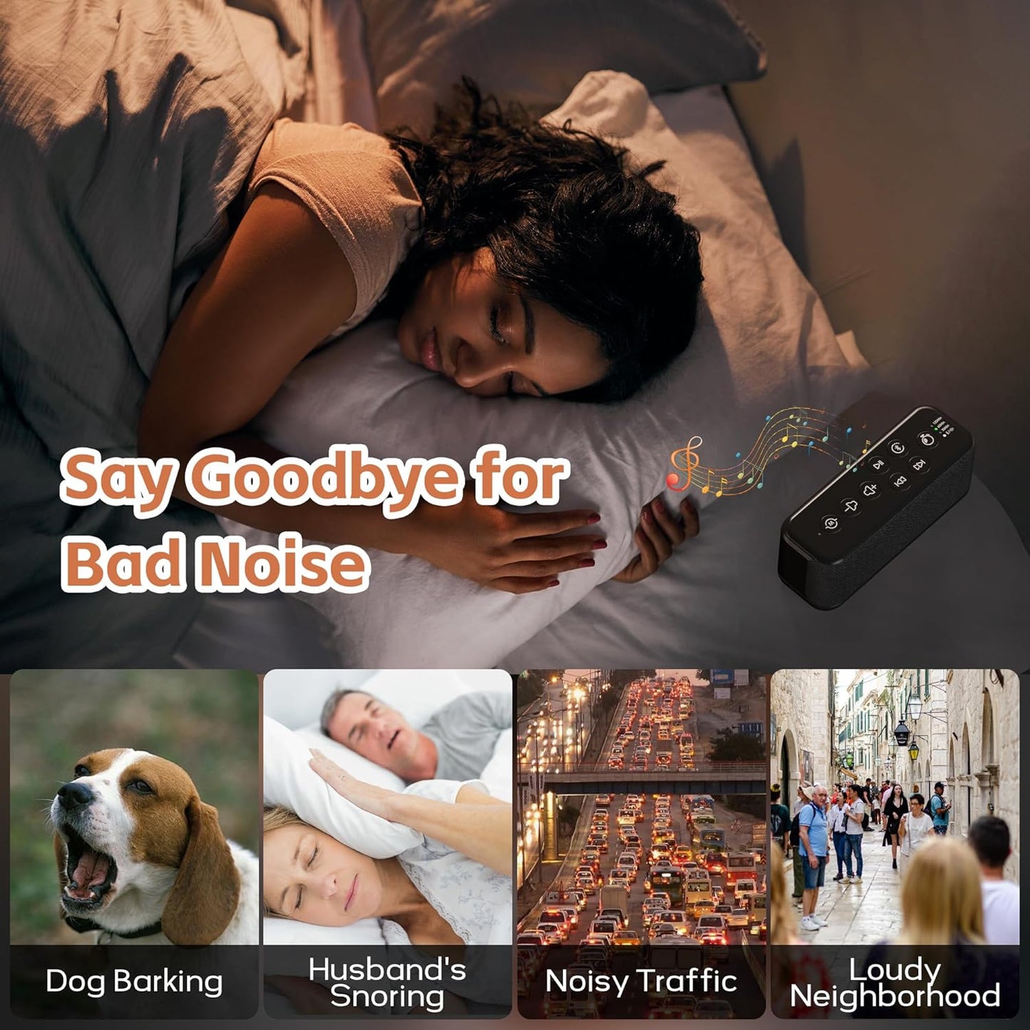 Rechargeable White Noise Machine with 3000mAh Battery - Bluetooth Sleep Sound Machines with Lullabies & Fan Sounds, Auto-Off Timer, Perfect for Office Privacy, Noise Canceling & Sleep Improvement