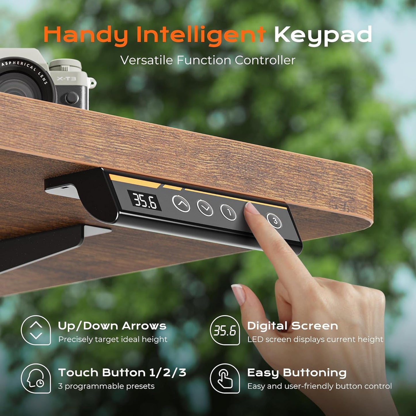 Huuger 48 x 28 Large Electric Standing Desk, Height Adjustable Desk, 27.6" Deep Desktop, Stand up Gaming, 2 Hooks, 3 Preset Heights, for Home Office, Rustic Brown