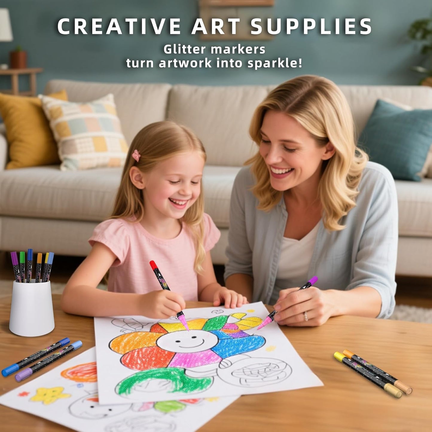 24 Colors Dual-tip Watercolor Markers, 12 Pack Glitter Brush Markers, Water-based Ink Sparkle Pen,Glitter Paint Pens for Adults Coloring,DIY Crafts,Doodle Writing, Art Crafts Gifts