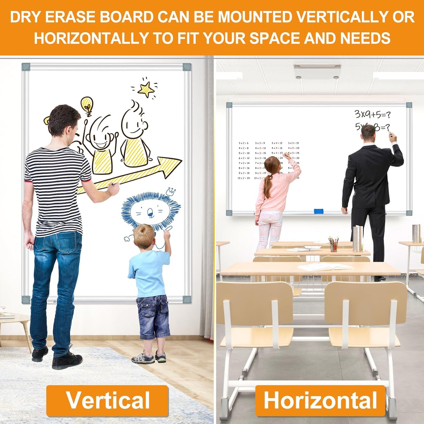 H-Qprobd Large White Board Dry Erase Board for Wall 72"X40" Magnetic Whiteboard with Long Pen Tray, Presentation Dry Erase Boards for Office, Classroom, School, Home