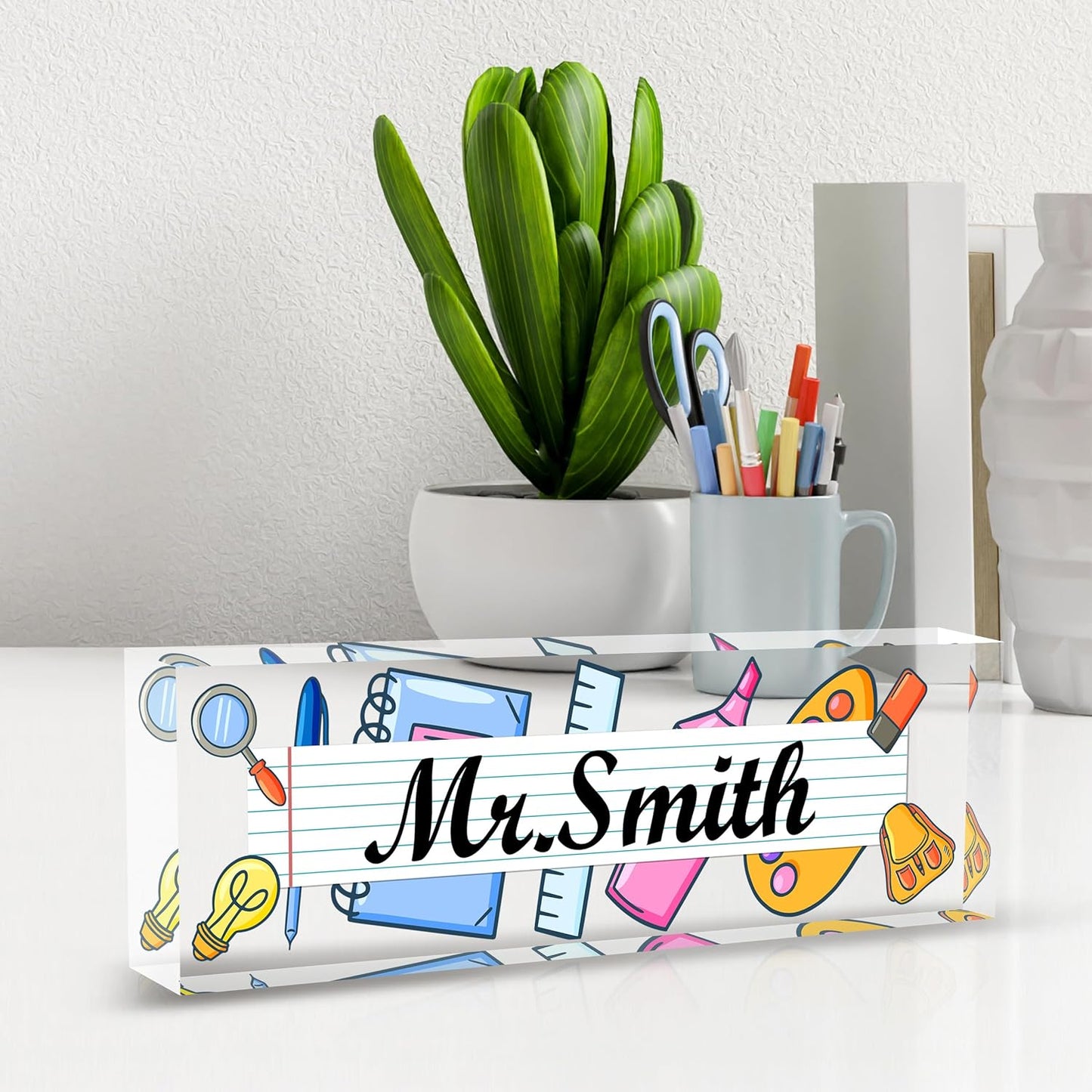 Teacher Name Plate for Desk, Acrylic Desk Name Plate Personalized Office Desk Decor, Teacher Appreciation Gifts The Office Gifts for Teacher