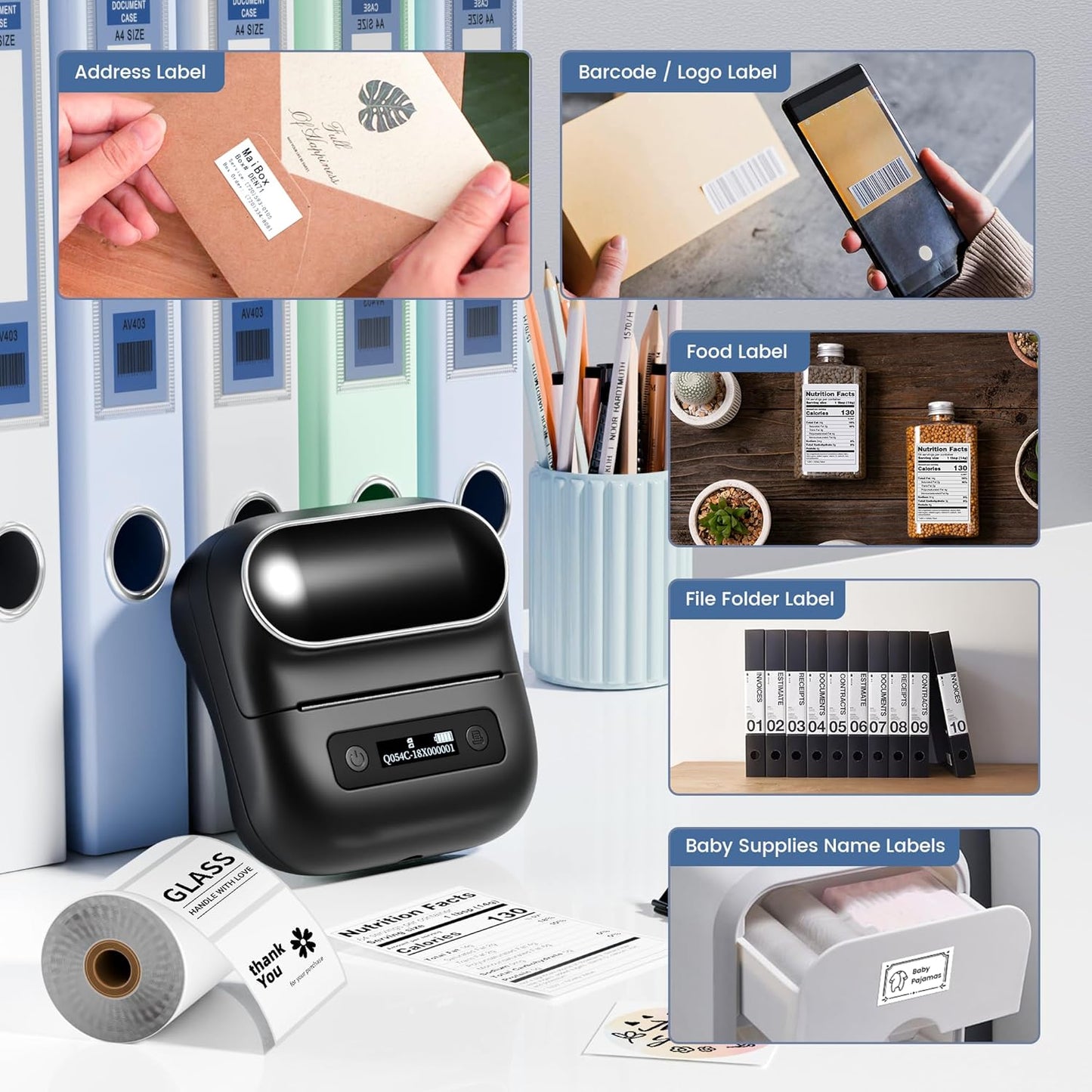 M220 Label Maker, Upgrade Sticker Maker Machine Prints 0.78-3 inch, Portable Label Printer with Tape for Small Business & Homeuse, Compatible with Phones and PC, with 40x30mm Label