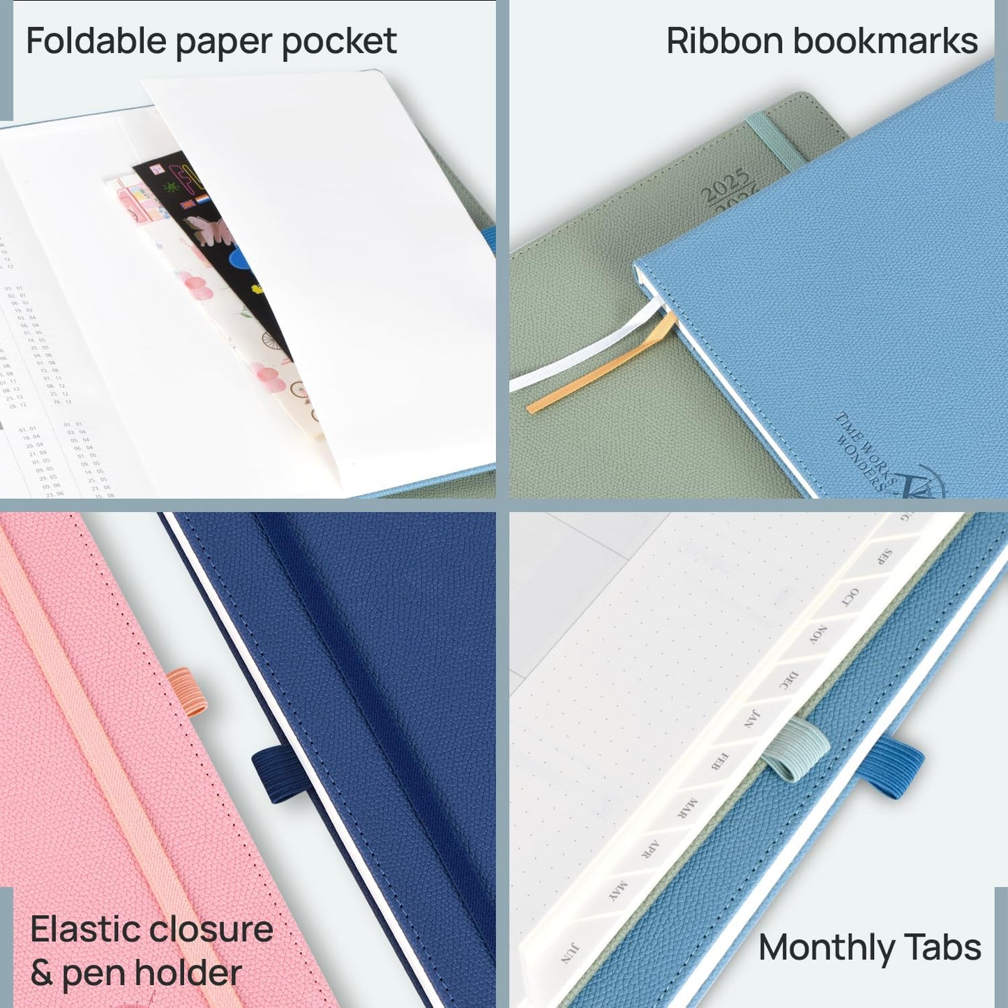 POPRUN Planner 2025-2026 (Large 8.5''x 10.5''), Horizontal Weekly Notebook Jul.2025 - Jun.2026, Academic Appointment Book with Monthly Tabs, Leather Hardcover, Inner Pocket, 100 GSM - Aquamarine