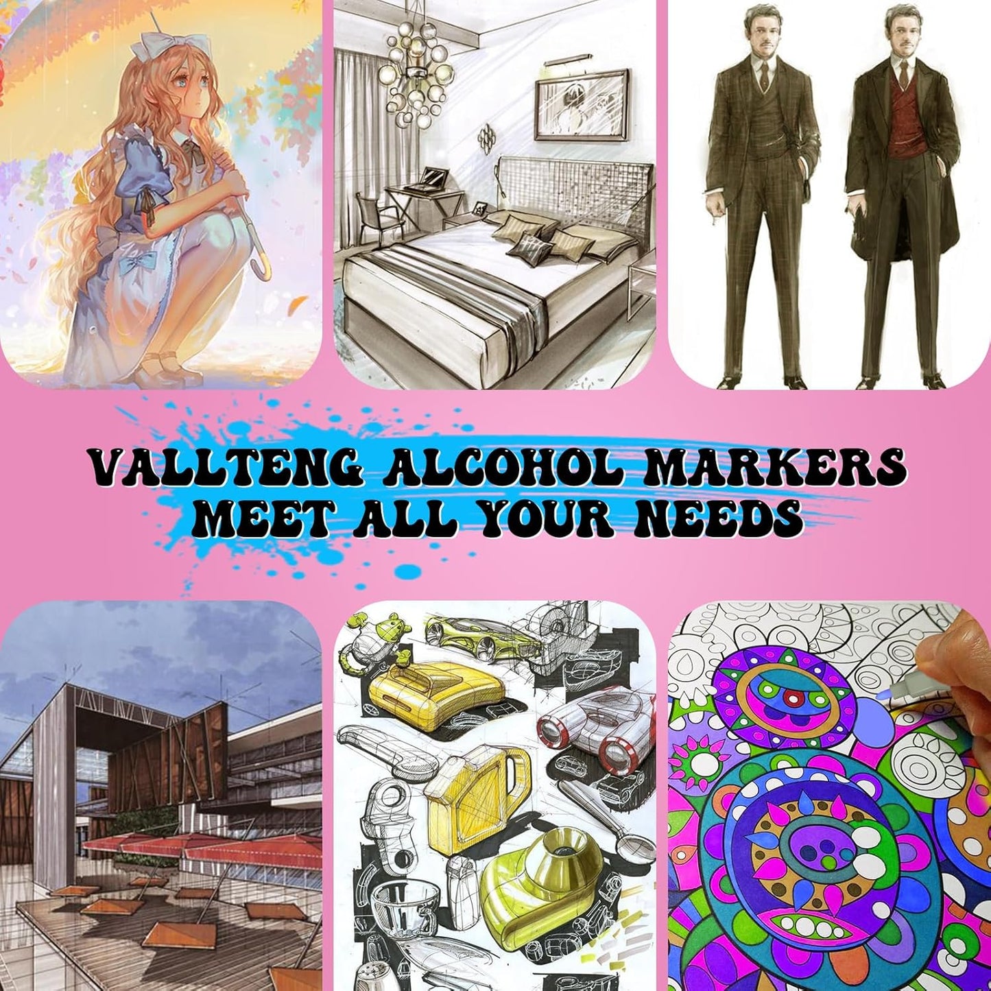 alchilalart 48 Colors Alcohol Based markers, Alcohol Markers Set, Dual Tip Alcohol Sketching Drawing Markers Animation for Adults Kids