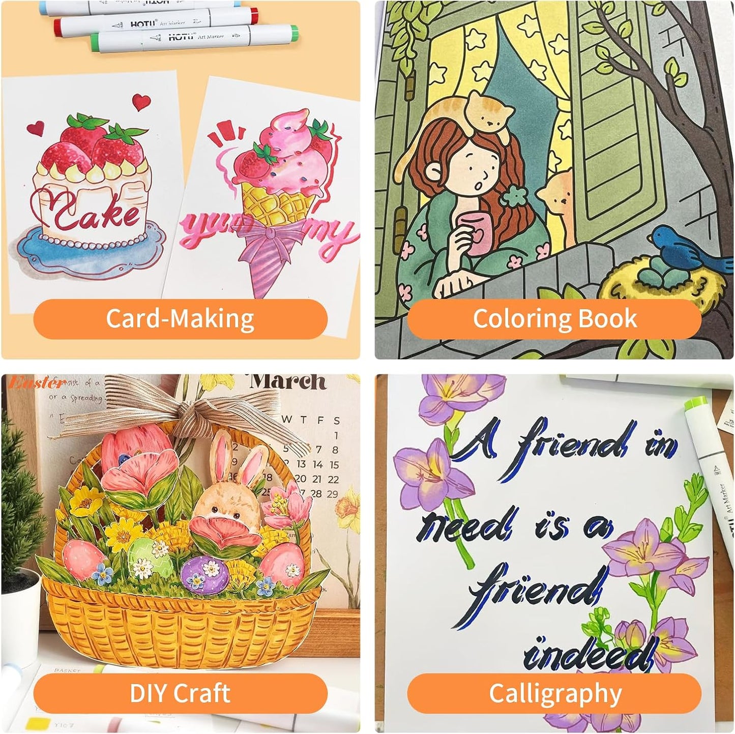 Alcohol Markers Brush and Fine Tip 50 Colors Dual Tips Art Marker Set Alcohol-based Sketch Pens with Carrying Case,Non-Bleeding Pad for Art Enthusiast Adults Coloring Illustration