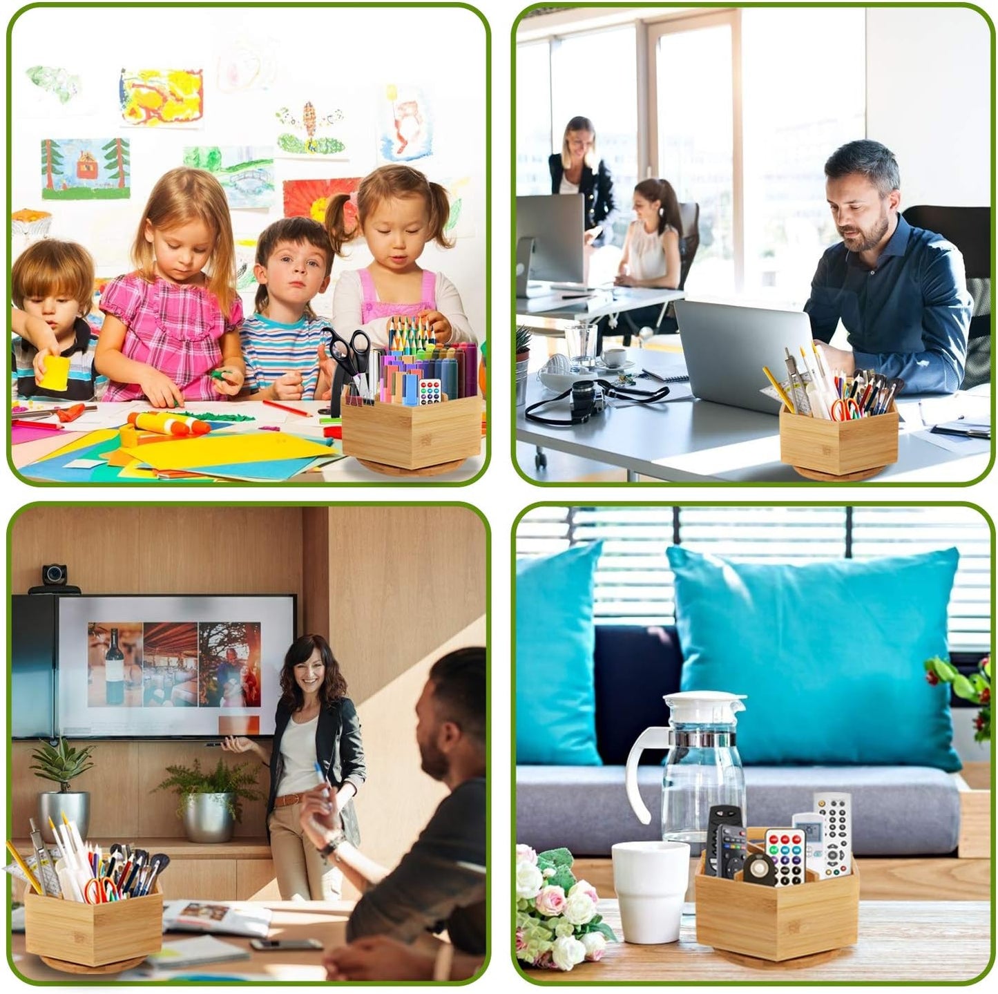 Marbrasse Bamboo Art Supply Organizer, Rotating Pencil Pen Holder, Office Supplies Desktop Storage Caddy, Like Colored Pencils, Pen, Markers, Paint Brushes