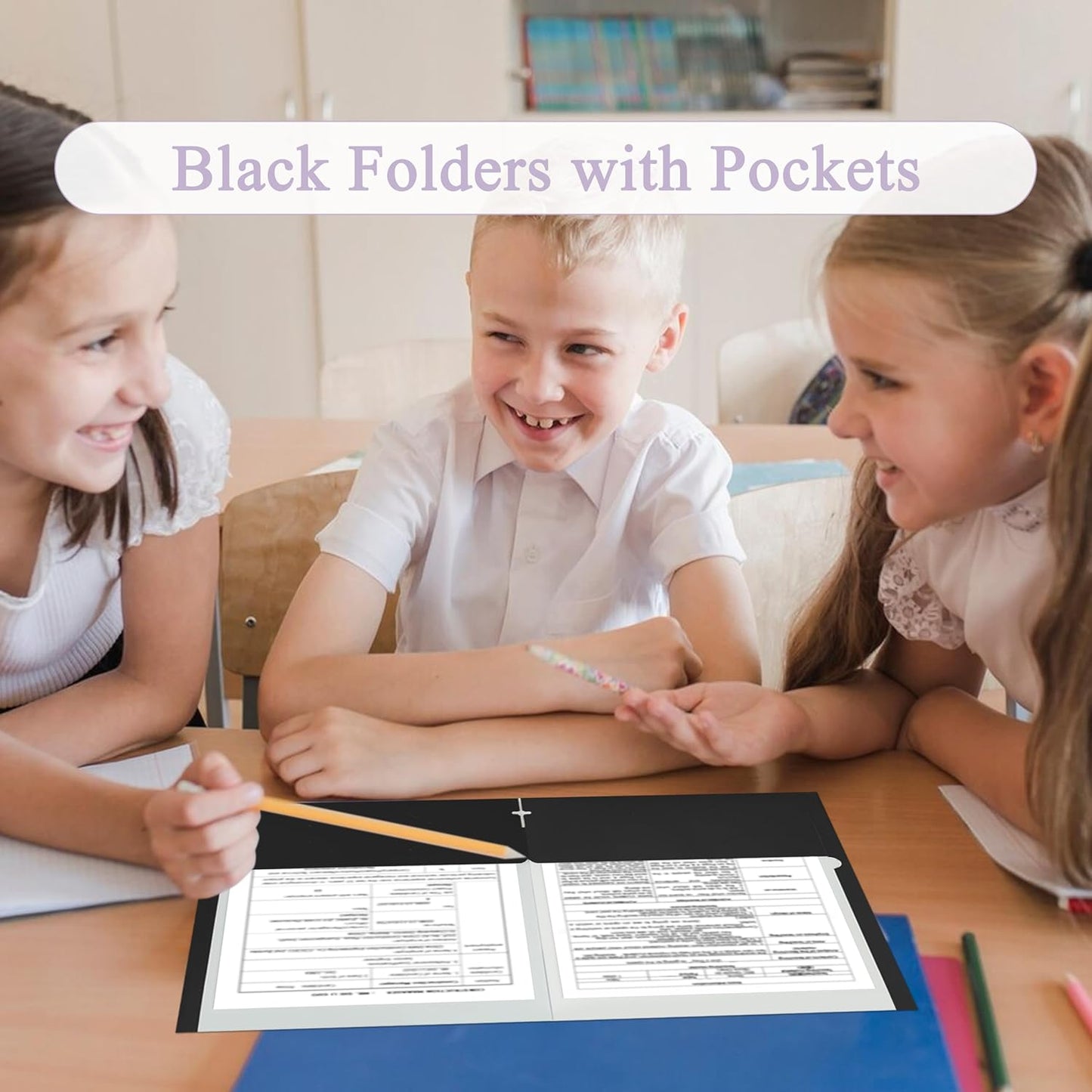 Zzrywuty File Folders with Pockets Letter Size, 50-Pack Paper Folders with Card Slot, Two Pocket Folders for School Students, Businessmen, Home and Office Workers(Black)