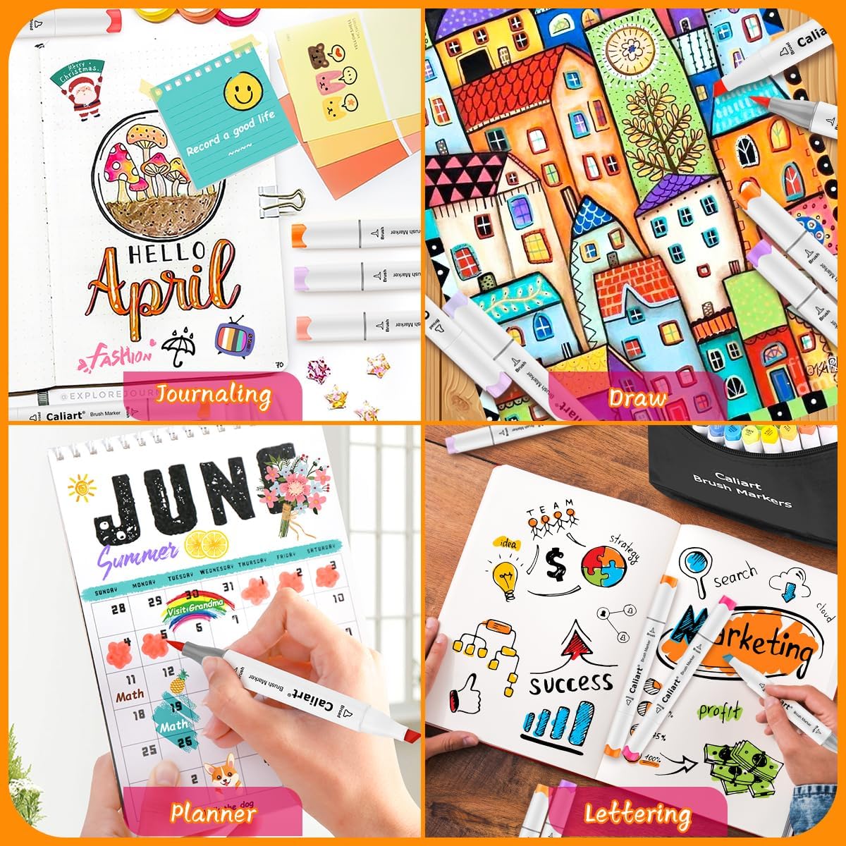 Caliart 18 Colors Brush & Chisel Permanent Alcohol Markers, Dual Tip Artist Sketch Art Markers Set for Adult Coloring Book, Aesthetic Cute School Supplies, Pens for Drawing Coloring Illustrations