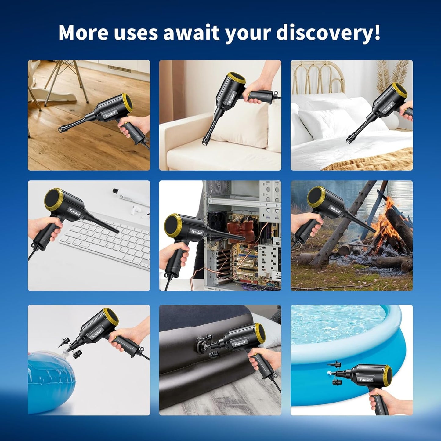 Electric Air Duster, 500W High Power with 40000RPM, Stepless Speed, 6oz Blowing Power, Ideal Canned Air Replacement for Cleaning Keyboards, Electronics, PC, and More (Blue)