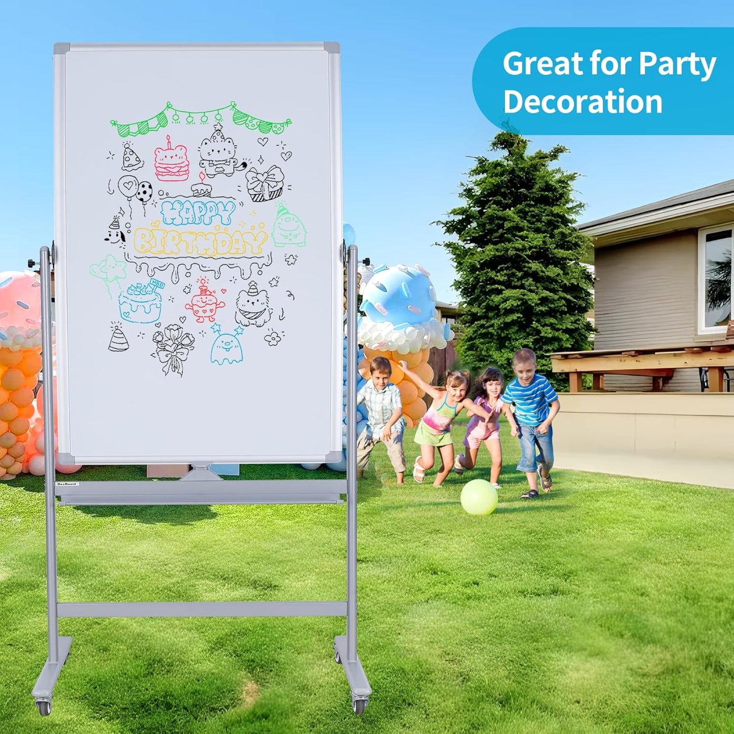 40" x 28" Double-Sided Mobile Whiteboard with Wheels | Rolling Magnetic Dry Erase Board on Stand | Adjustable Height Silver Frame White Board for Office, Classroom & Home