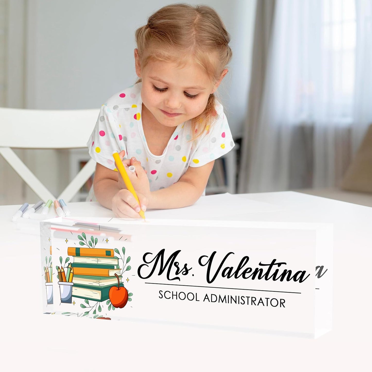 Teacher Name Plates for Desk, Desk Name Plate Personalized, Gifts for Teacher Boss Employee Appreciation Office Desk Decor (Book Apple)