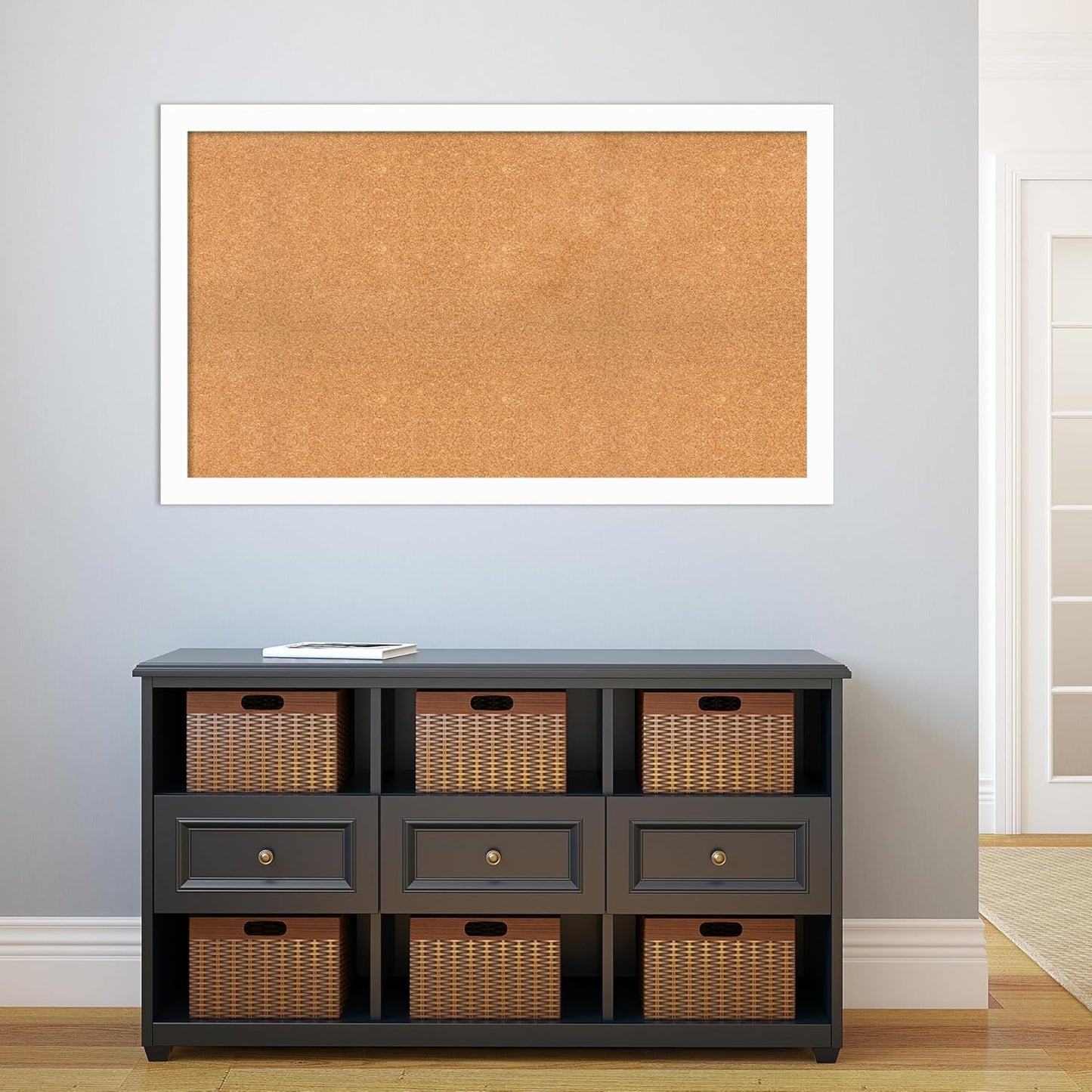 Amanti Art Natural Cork Board for Wall, 29x49 Vision Board with White Frame, Oversize Corkboard Office Decor for Home Organization, Casual Corkboard Pinboard to Display Items for Home Organization in