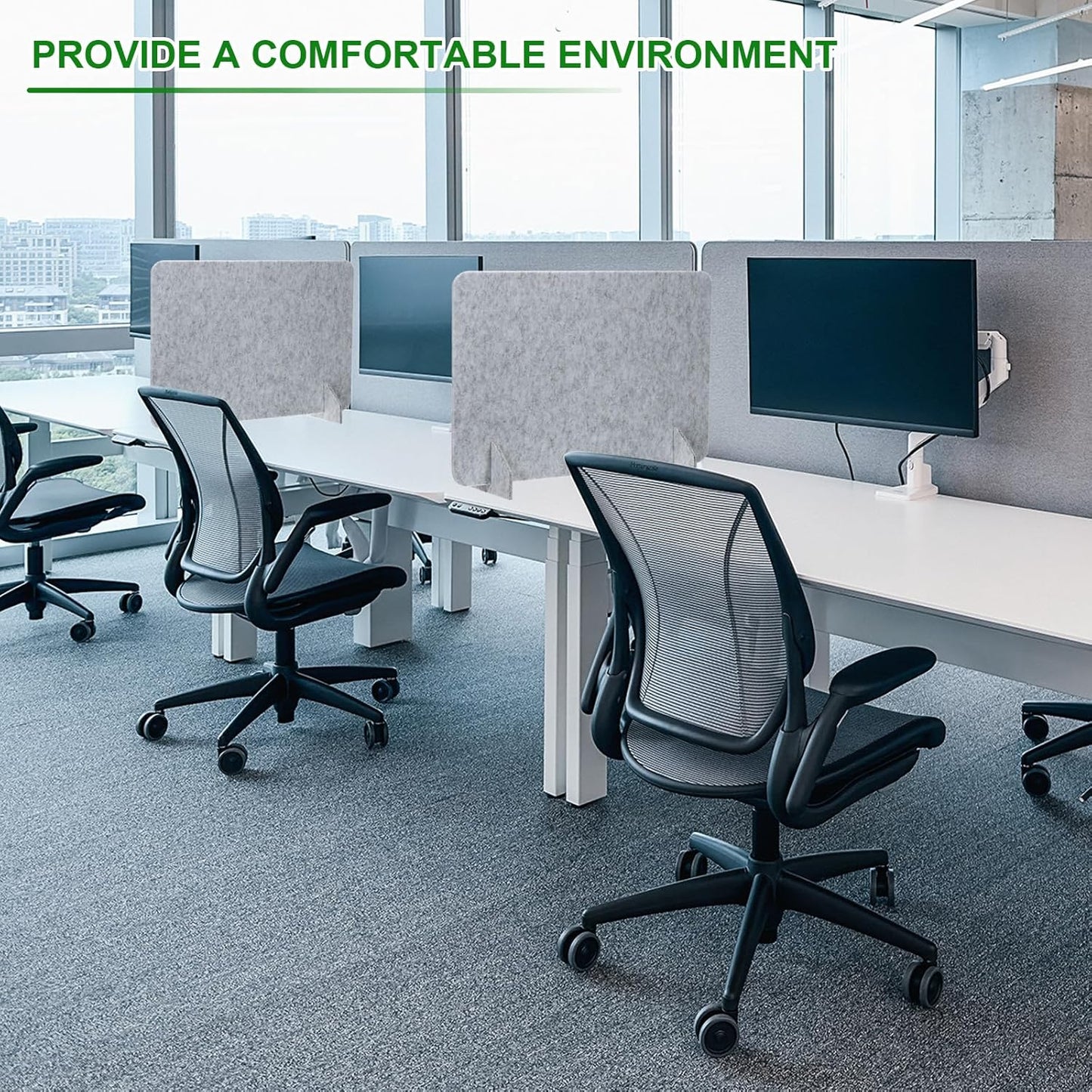 PATIKIL Desk Divider, 2 Set 24 x 16 Inch Acoustic Freestanding Desk Divider Desk Privacy Panel with 4 Pcs Support Feet for Library Office Workstation, Green