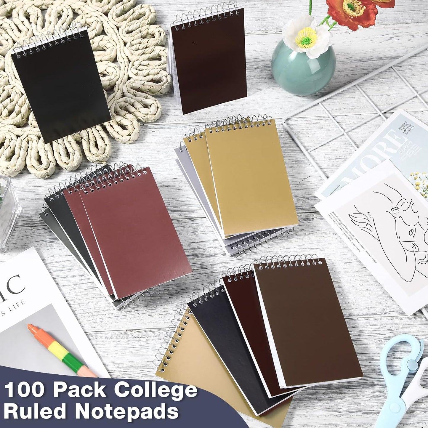 Thenshop 100 Pads Spiral Memo Bulk 3'' x 5'' Top Bound Memo Book 60 Sheets Small Mini Notebooks Lined Wire Bound Pocket Steno Book for Home, Office, School (Multicolored)