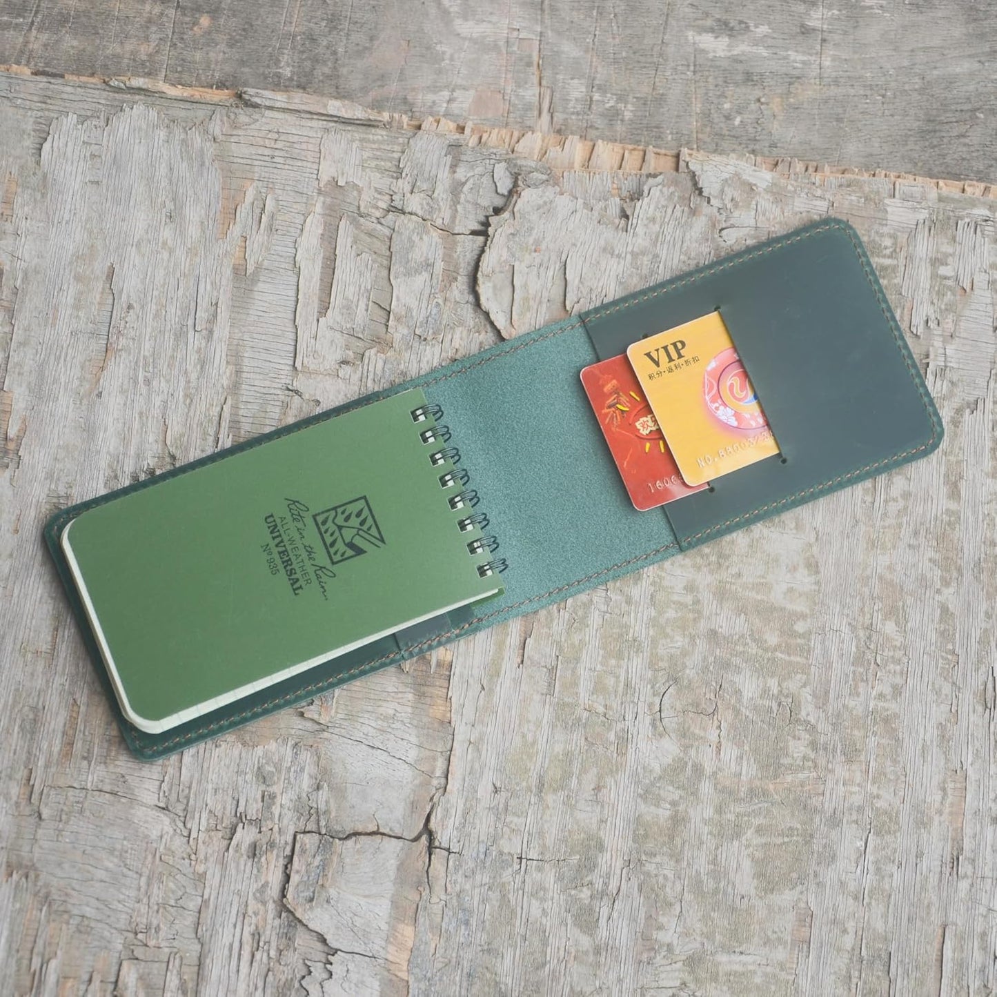 JJNUSA Leather Cover for Rite in the Rain Spiral Notebooks 3" x 5" Distressed Genuine Leather Memo Notebook Cover for Pocket Notebook 3 x 5 Green