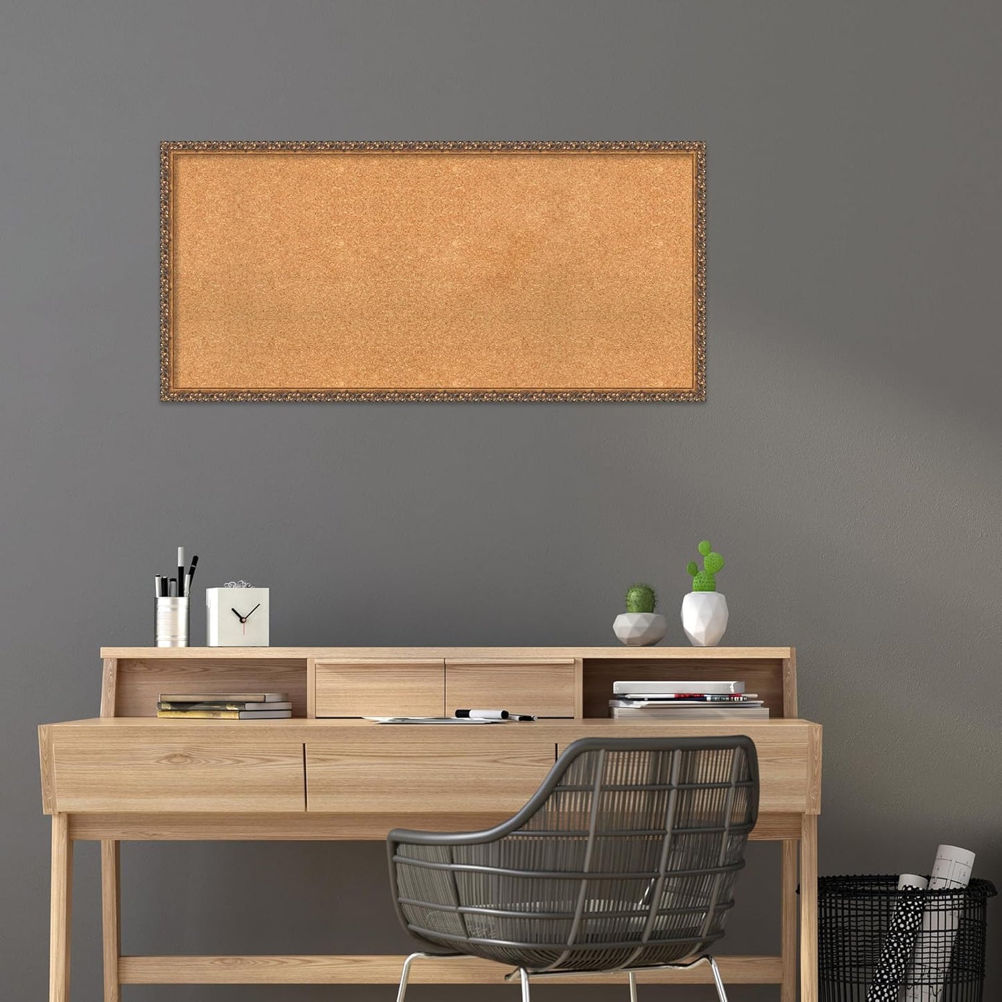 Amanti Art Natural Cork Board for Wall, 22x46 Vision Board with Bronze Frame, Oversize Corkboard Office Decor for Home Organization, Traditional Corkboard Pinboard to Display Items for Home