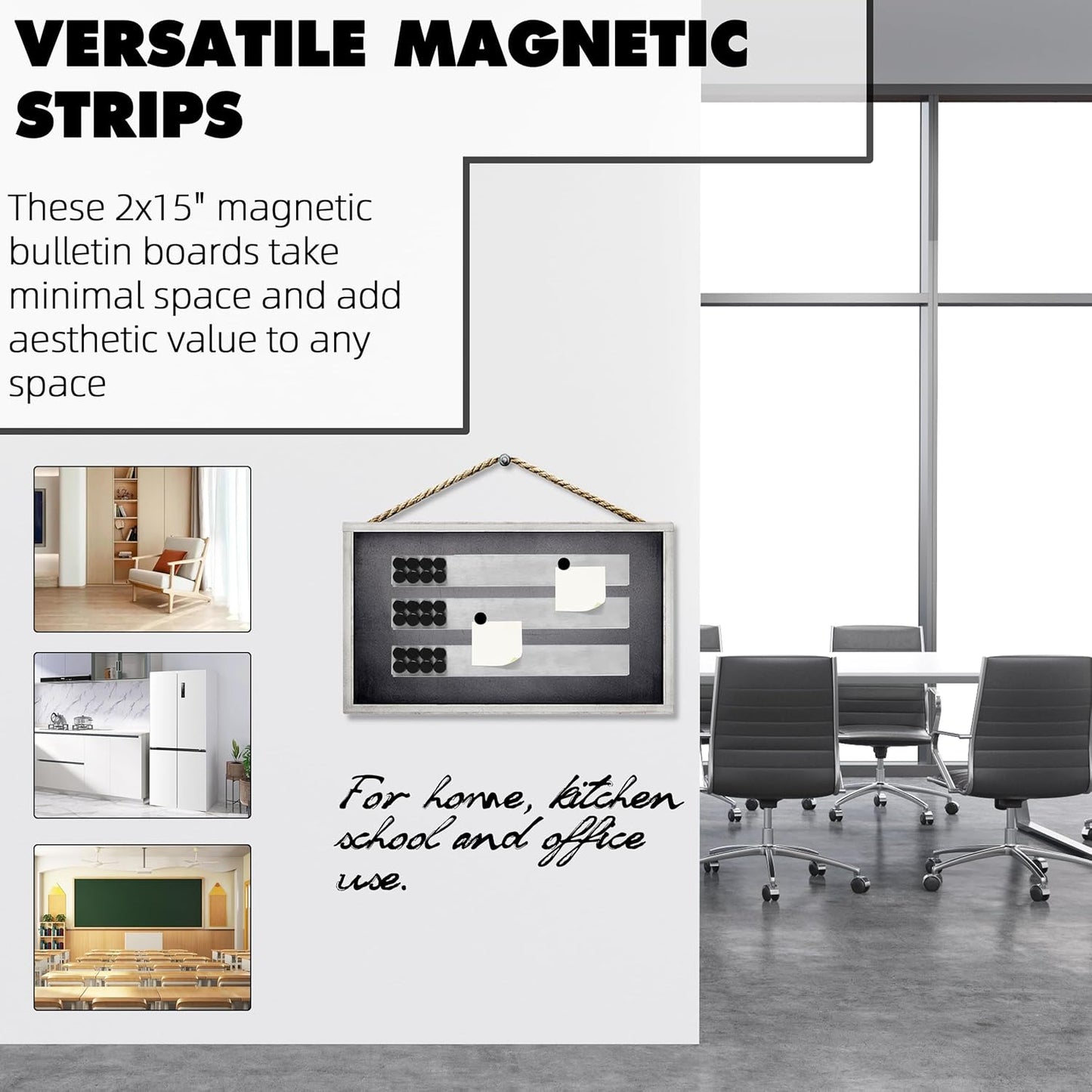 TonGass (6 Pcs, 2x15 Inches) Magnetic Strip with Adhesive Backing, Stainless Steel Strips Bulletin Bar Board, Metal Magnetic Strips for Wall with 48 Pcs Magnets for Home, Office, School Use