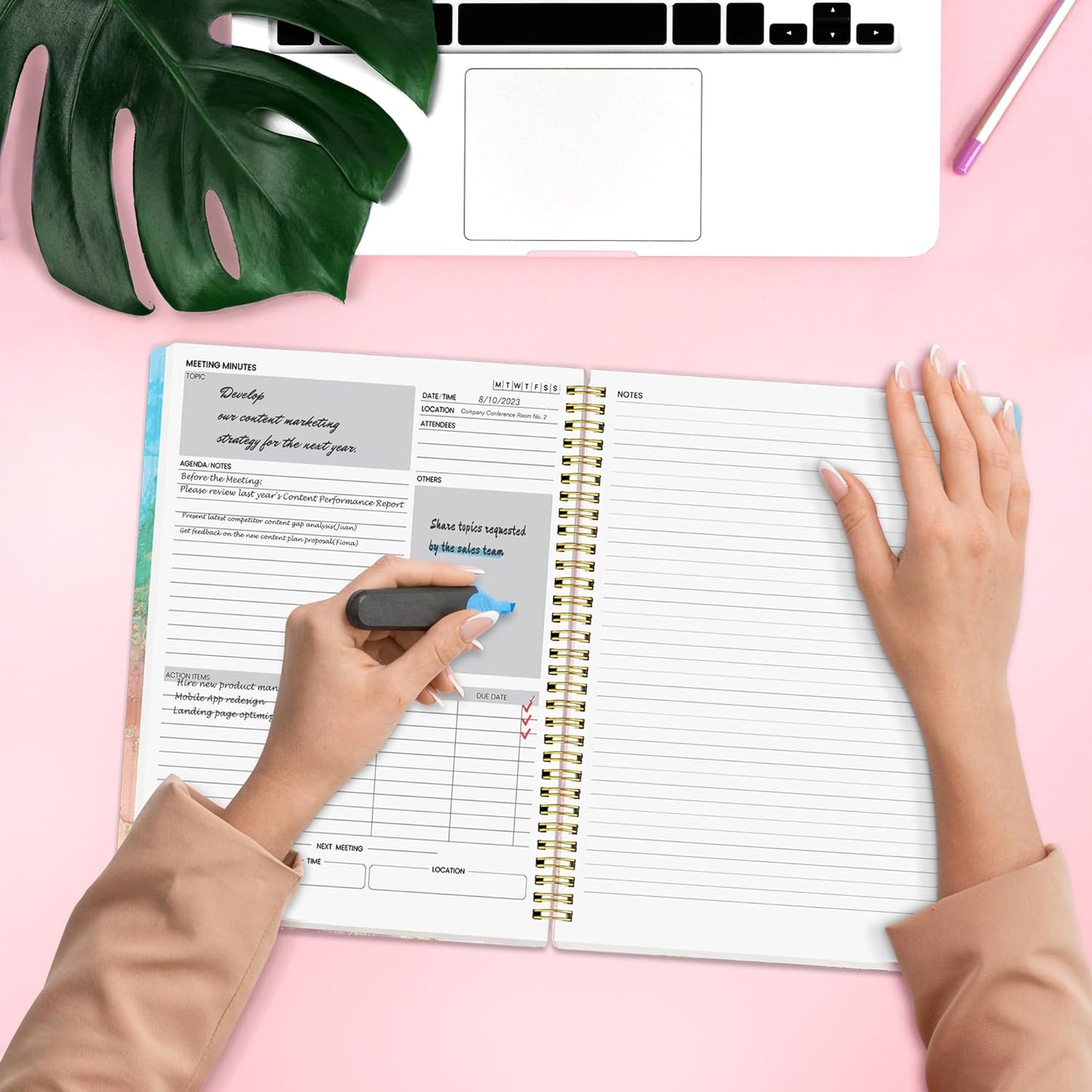 SUNEE Half Meeting Half Note - 8.5"x11" Professional Notebooks for Work - 160 Pages, A4 Size Project Planner, Spiral Meeting Agenda/Minutes Organizer for Women Men, Note Taking, Office & Business