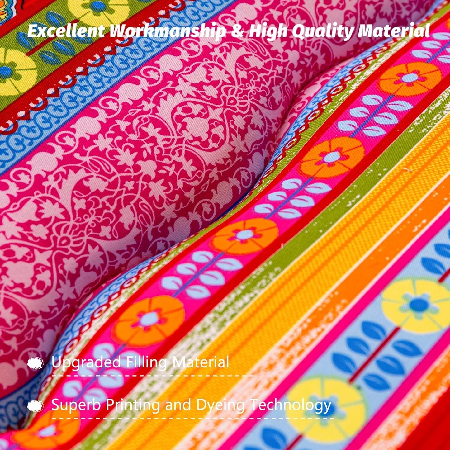 MAXYOYO Bohemian Retro Floor Mattress Vintage Floral Japanese Futon Mattress Roll Up Sleeping Bed King Portable Camping Mattress Floor Lounger Couch Bed Mattress Pad, King