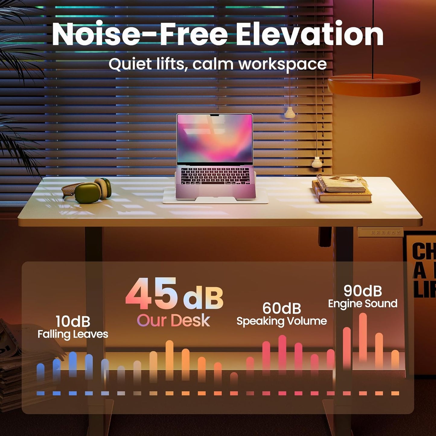 HUANUO Electric Standing Desk, 63 x 24 Inch Height Adjustable Computer Desk with Storage Bag, 4 Height Memory Settings, Sit Stand Up Desk for Home Office, White