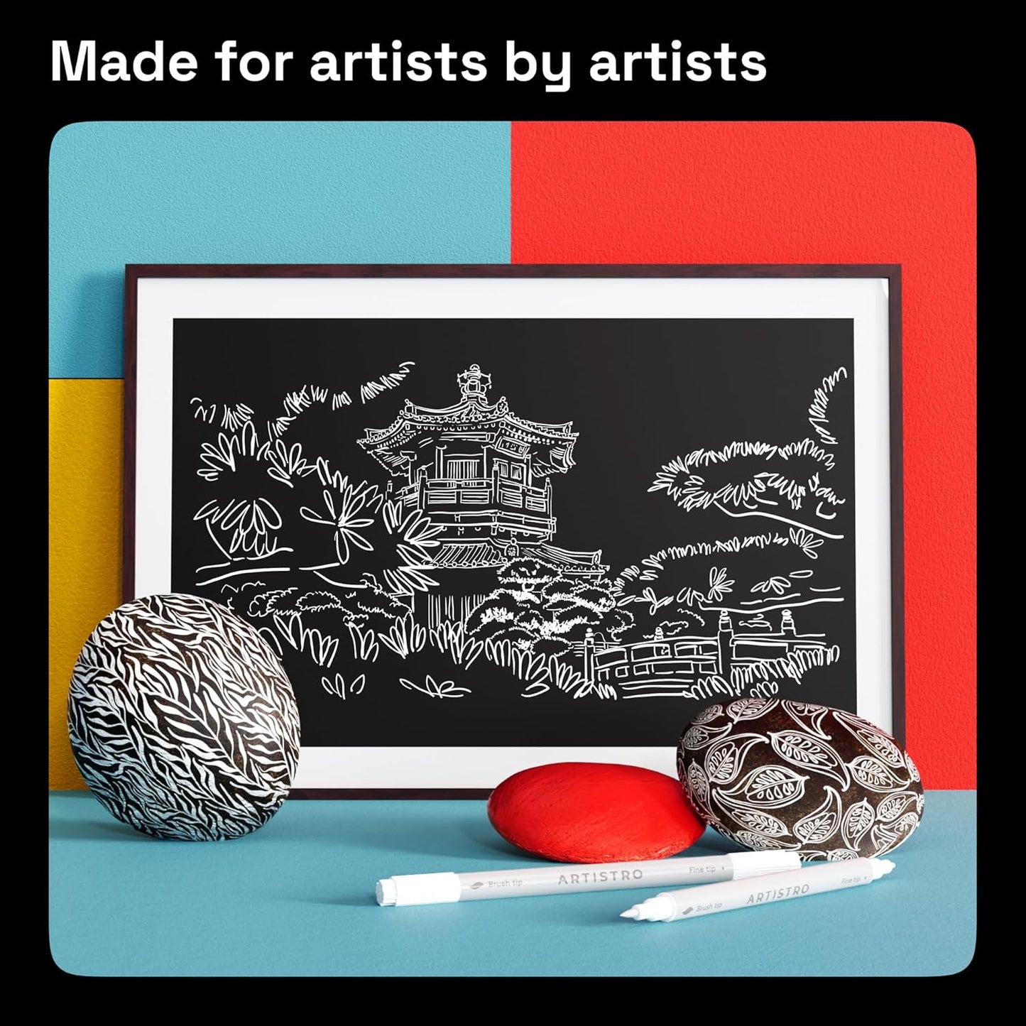 ARTISTRO 2 White Dual-Tip Acrylic Paint Pens - Multisurface Markers for Fabric, Plastic, & More, 1 mm Fine & Brush Tips