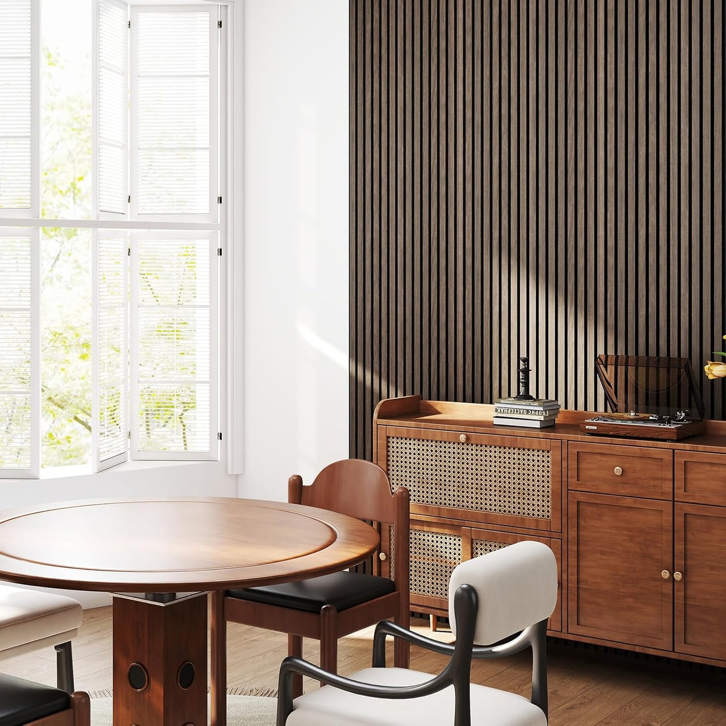 Upick MDF Acoustic Wall Panels, 4 Pack 94.5" x 12.6" 3D Slat Wood Panels for Wall, Soundproof Panels for Interior Wall Decor, Dark Walnut