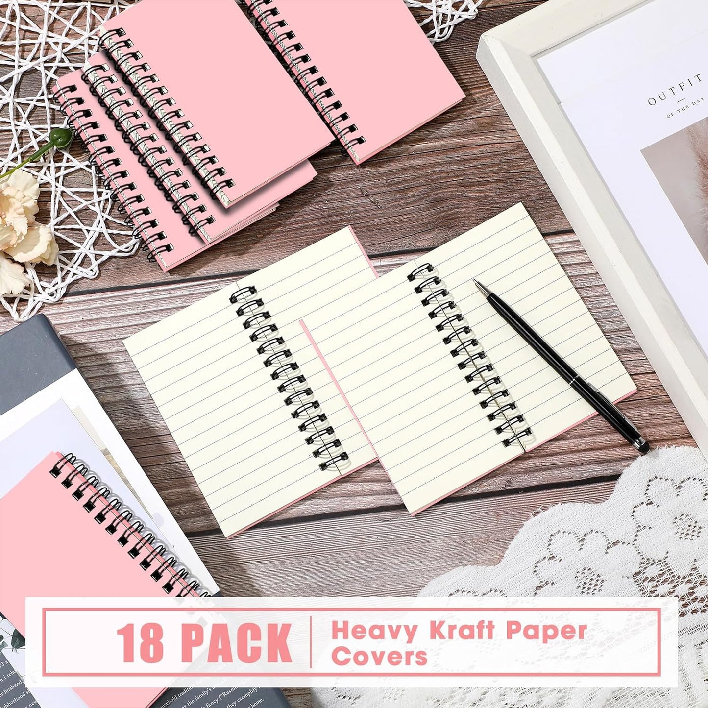 Jutom 18 Pcs Small Spiral Notebooks Memo Pads 3x5 Bulk Small Pocket Notebooks Mini Notepads with Lined Pages Mini Journals for Office Back to School Work Writing Supplies, 120 Pages (Pink)