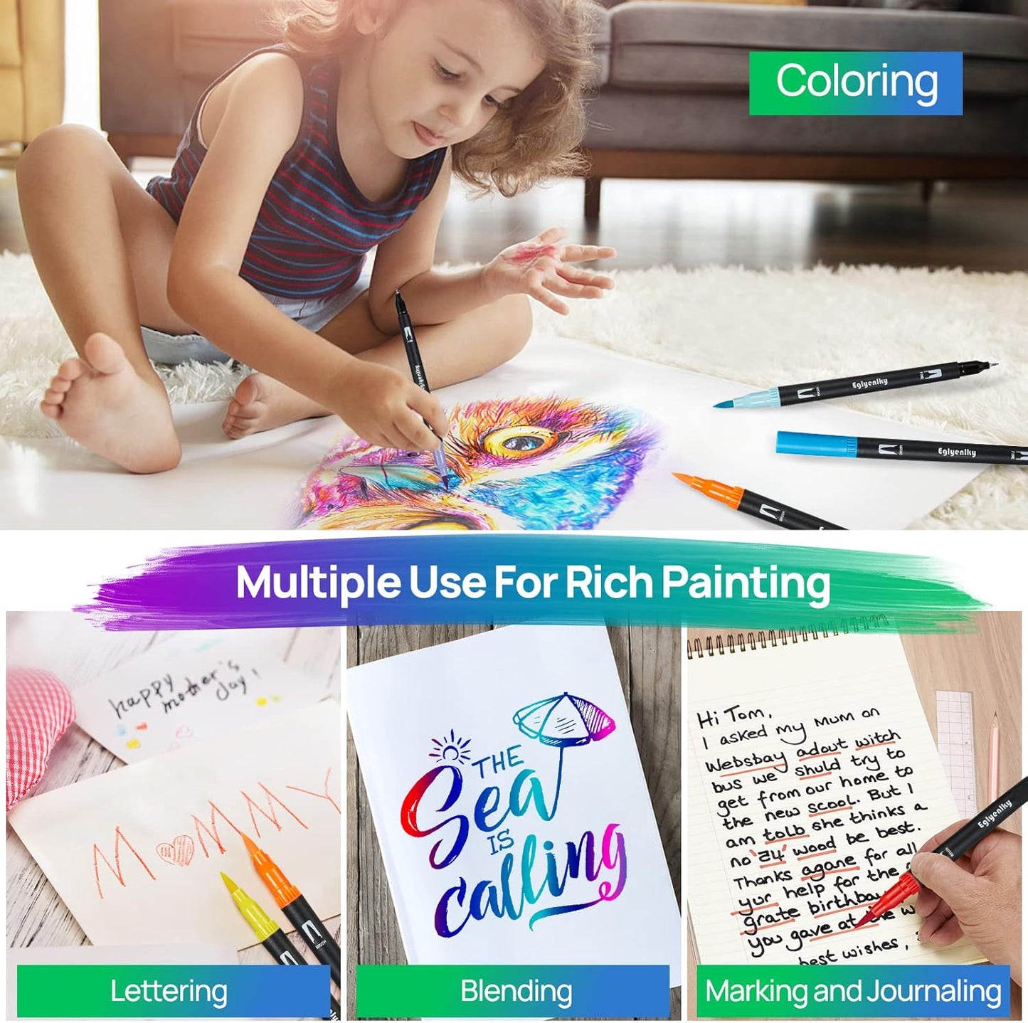 Colored Markers for Adult Coloring Books, Dual Tip Brush Pens with 100 Watercolor Fine Tip Markers and Brush pens for Kids Drawing Calligraphy