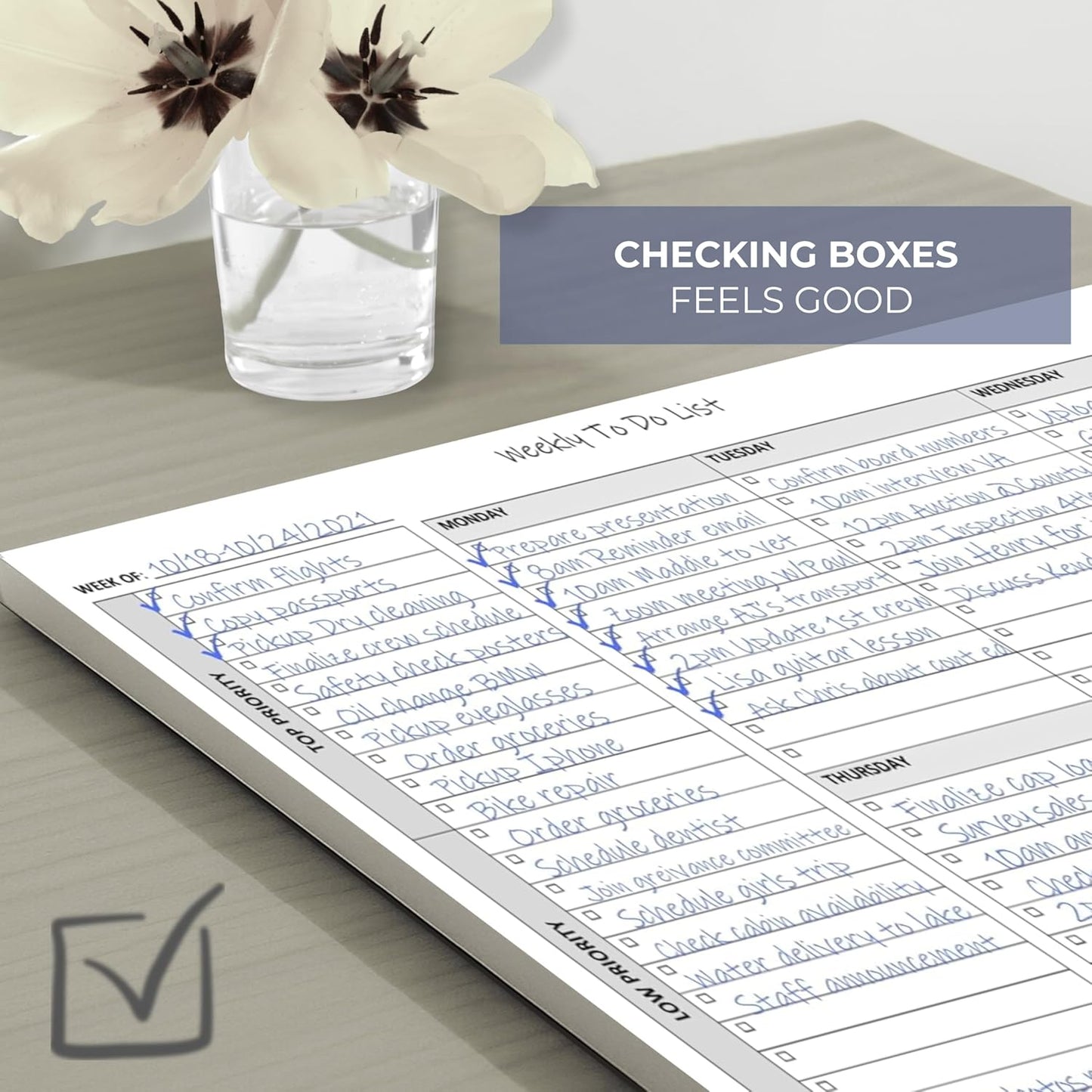 Weekly To Do List Notepad, 60 Page Task Planning Pad w/Daily Checklist, Priority Todo Checkbox & Notes. Desk Notebook to Organize Office 11 X 8.5