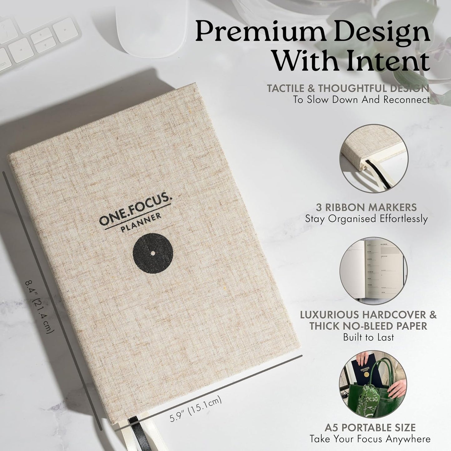 ONE FOCUS Planner: 90-Day Undated Daily Planner for ADHD and Productivity - Goal Setting, Anxiety Relief, Mindfulness Exercises, Gratitude, and Habit Tracker for Focus & Clarity - Ideal for Neurodivergent Adults & Busy Professionals, A5 Linen