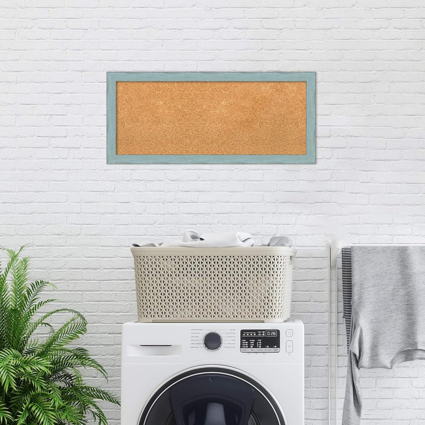 Amanti Art Natural Cork Board for Wall, 14x32 Vision Board with Blue Wood Frame, Medium Corkboard Office Decor for Home Organization, Rustic Farmhouse Corkboard Pinboard to display items for home